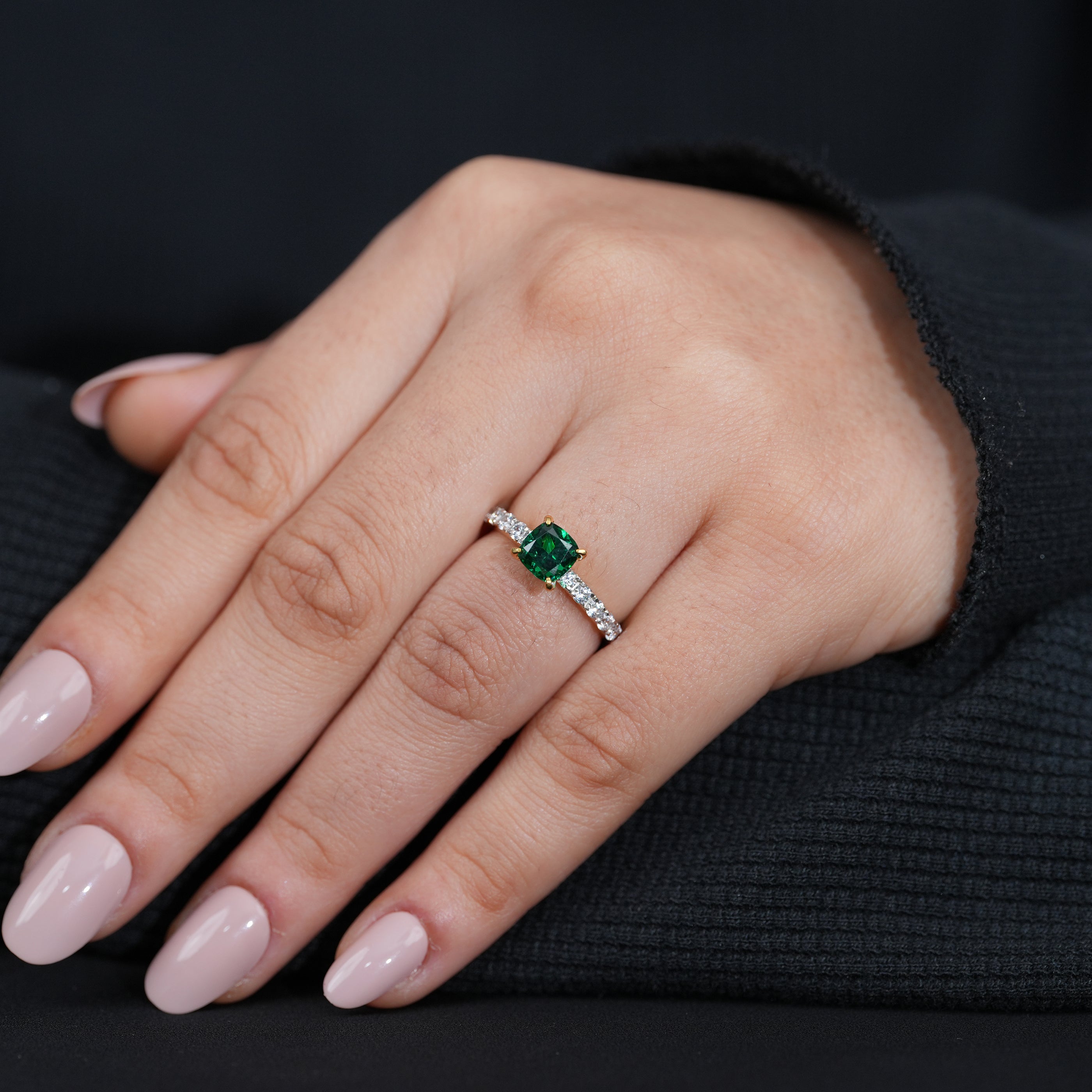 Classic cushion lab grown diamond proposal ring with pavé shank
