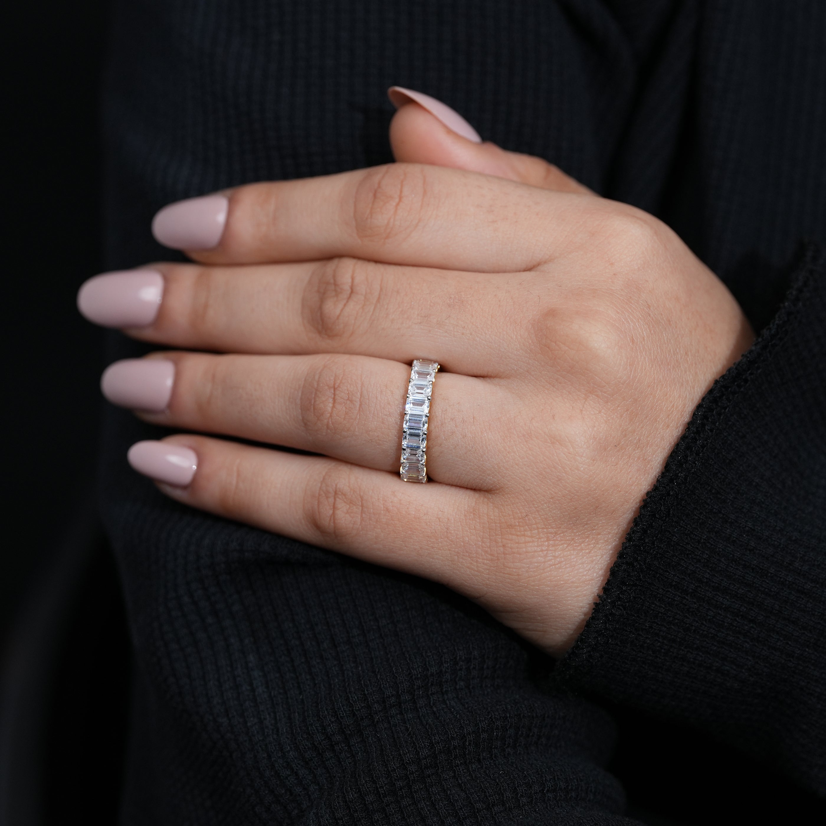 Elegant emerald lab grown diamond eternity ring in gold