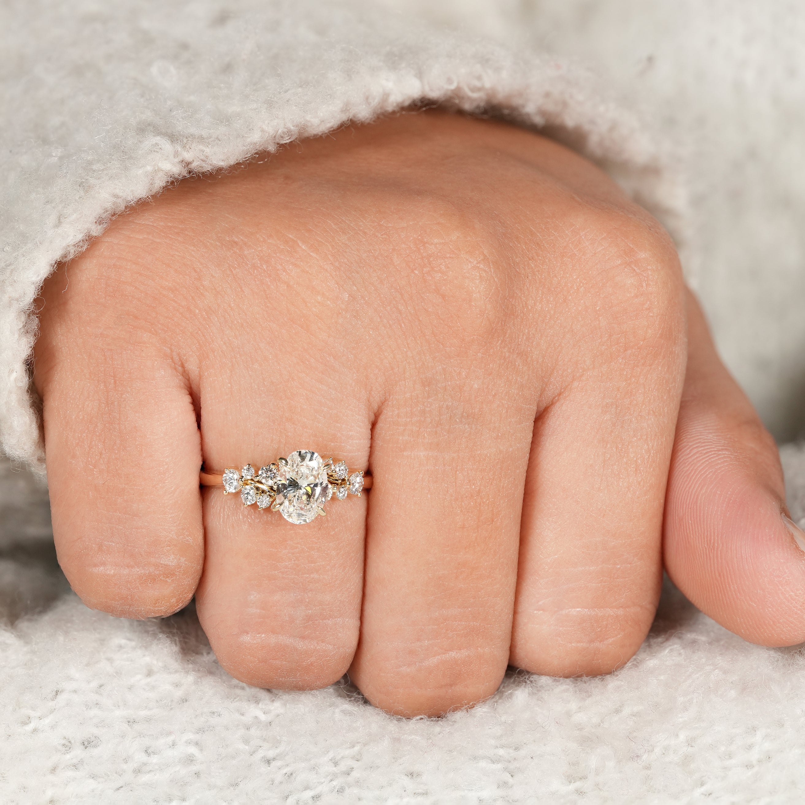 Romantic Oval Cut Engagement Ring with Floral Inspired Setting