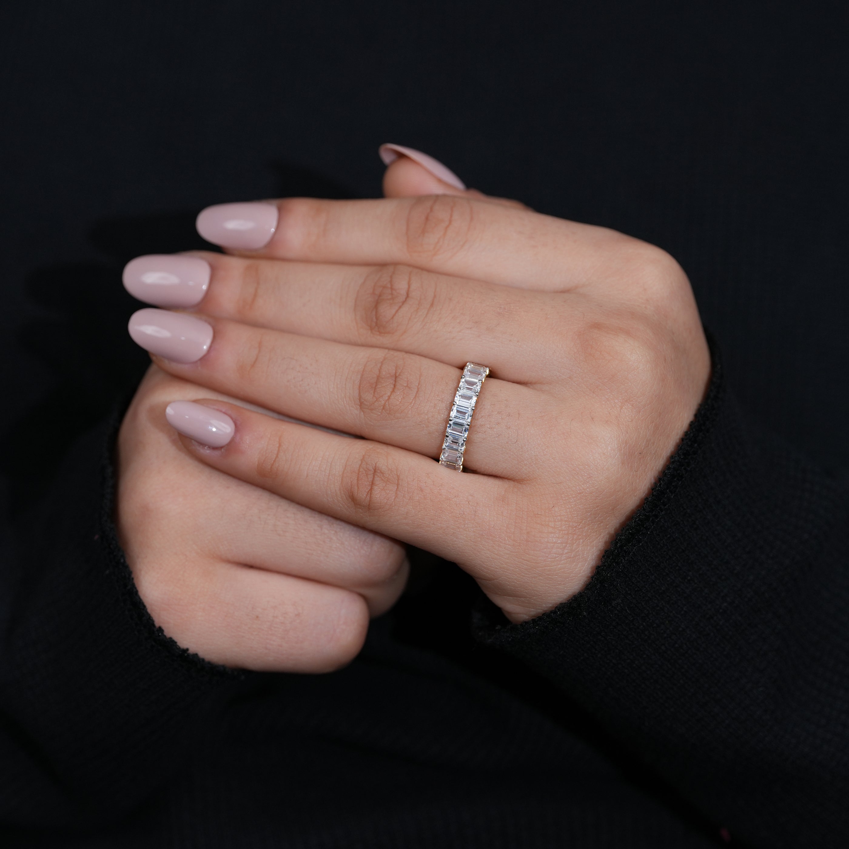 Luxury emerald lab grown diamond eternity wedding band