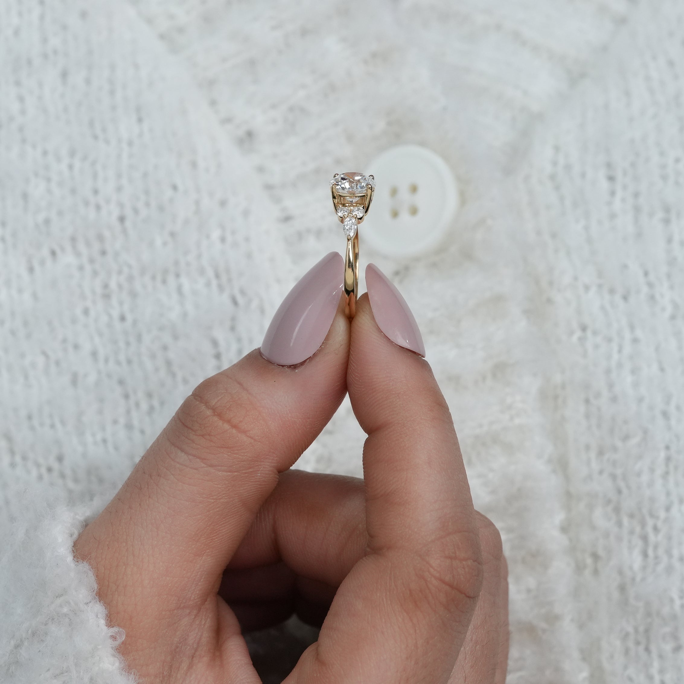 Round Cut Lab Diamond Cluster Engagement Ring