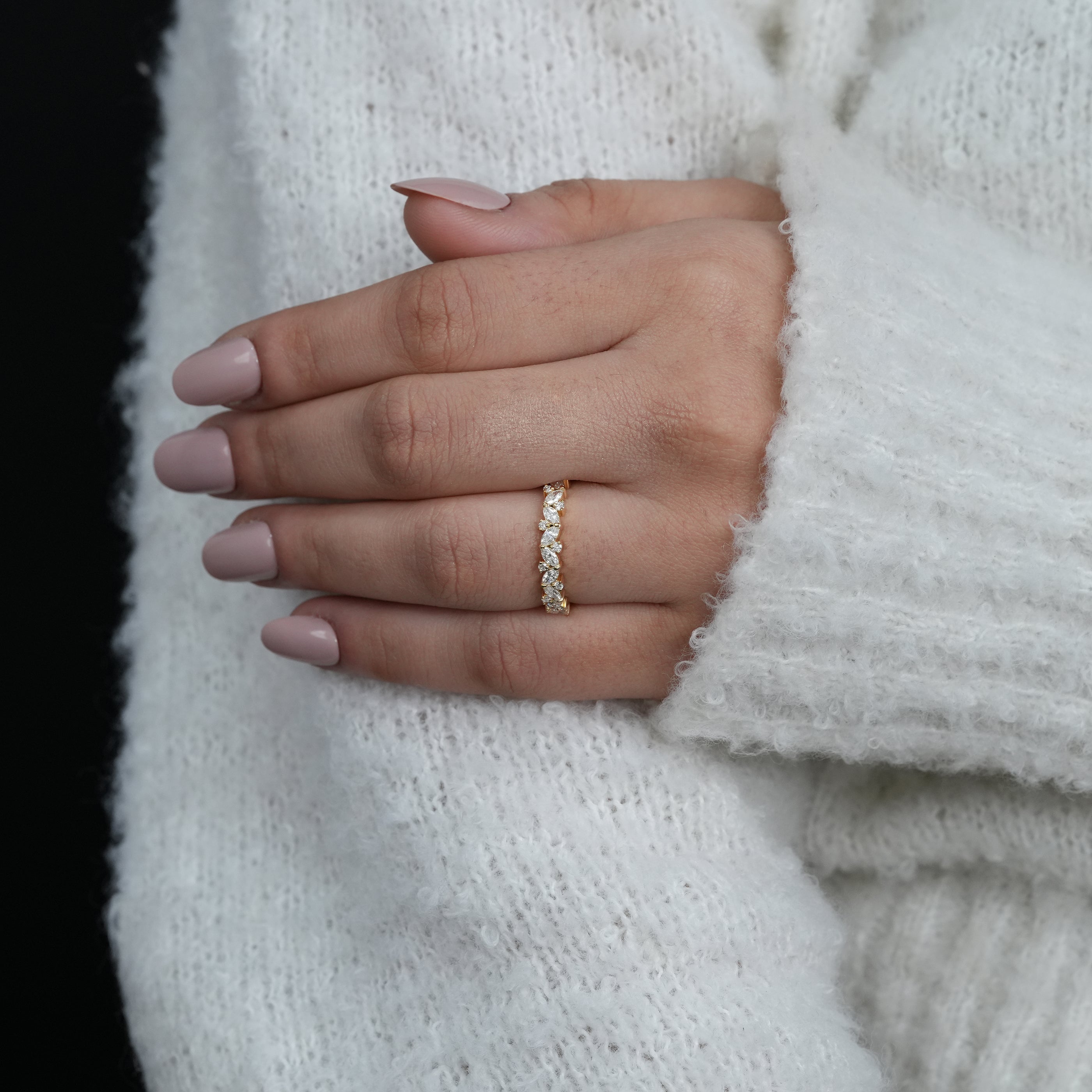 Marquise lab grown diamond stacking band in yellow gold