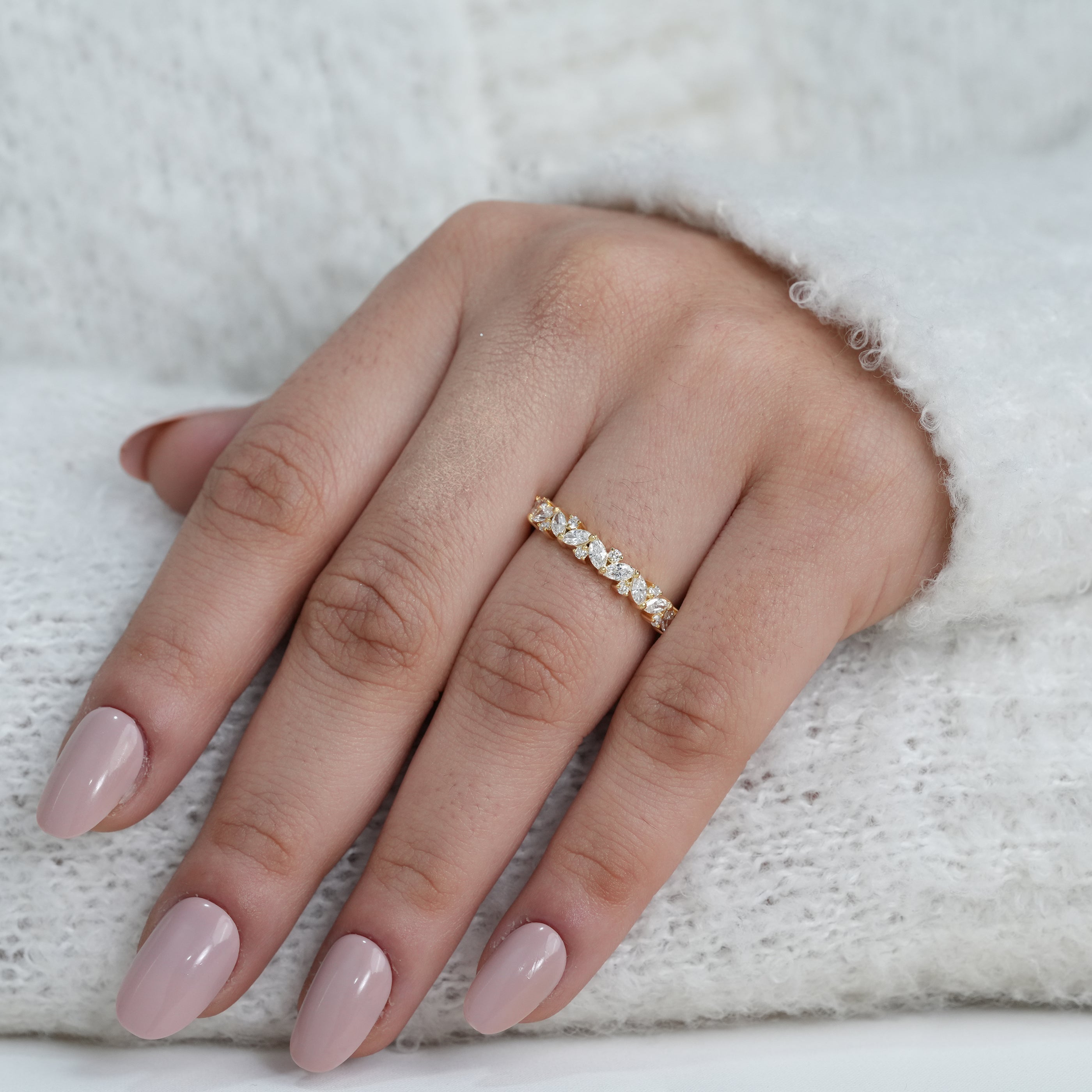 Luxury marquise lab grown diamond half eternity band
