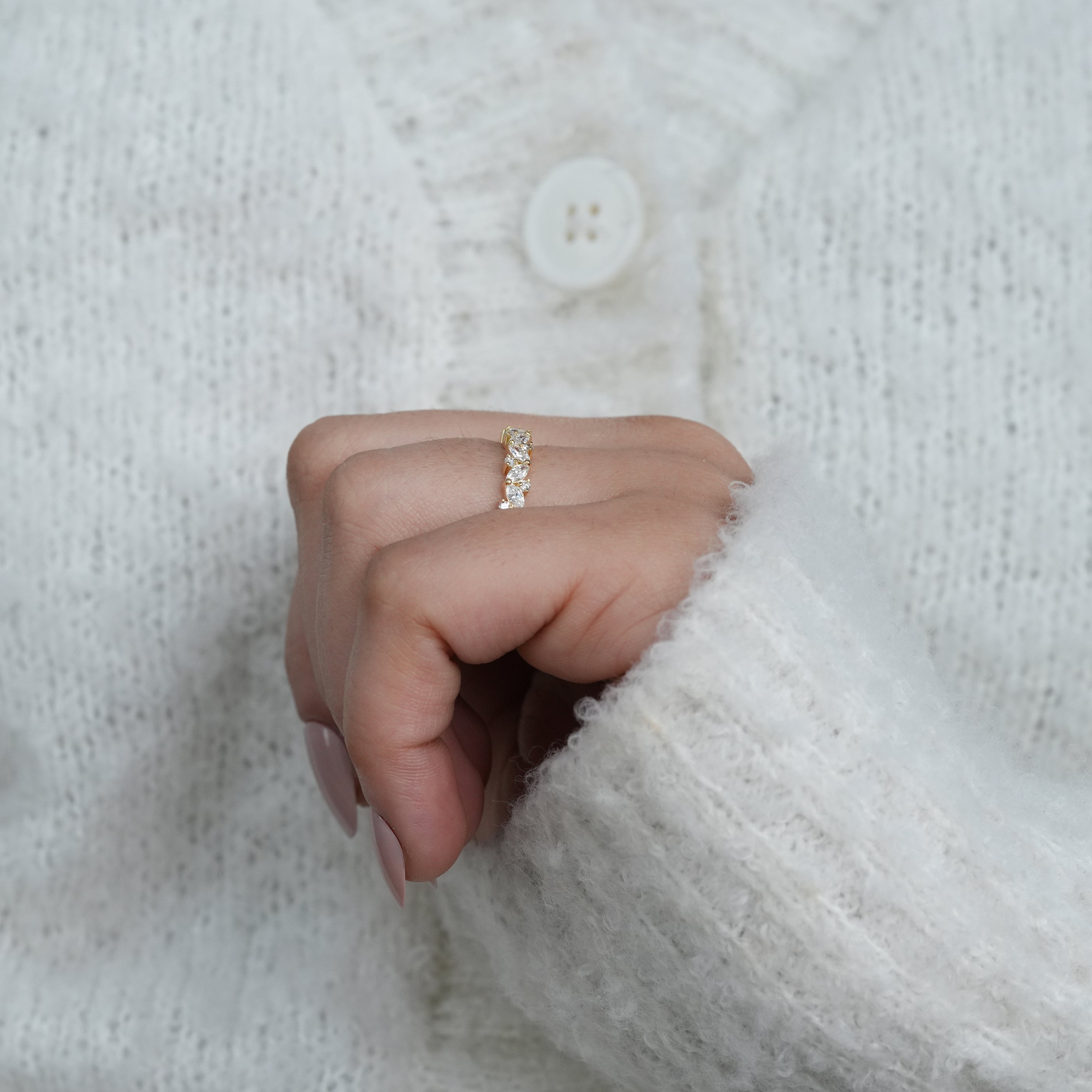 Marquise And Round Cut Lab Diamond Eternity Wedding Band