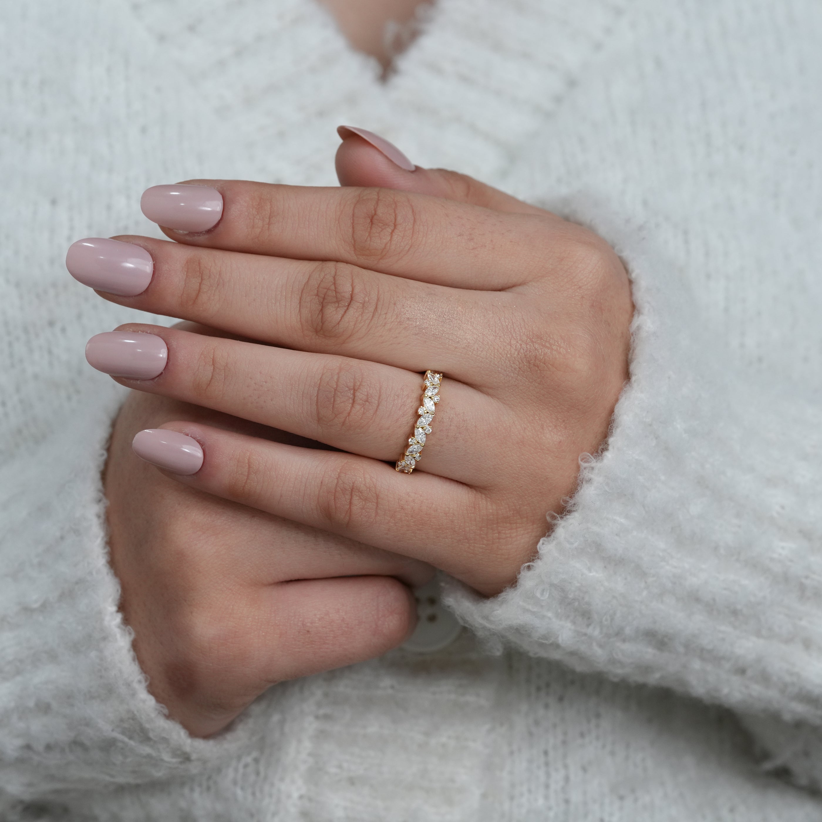 Marquise lab grown diamond band with alternating accents