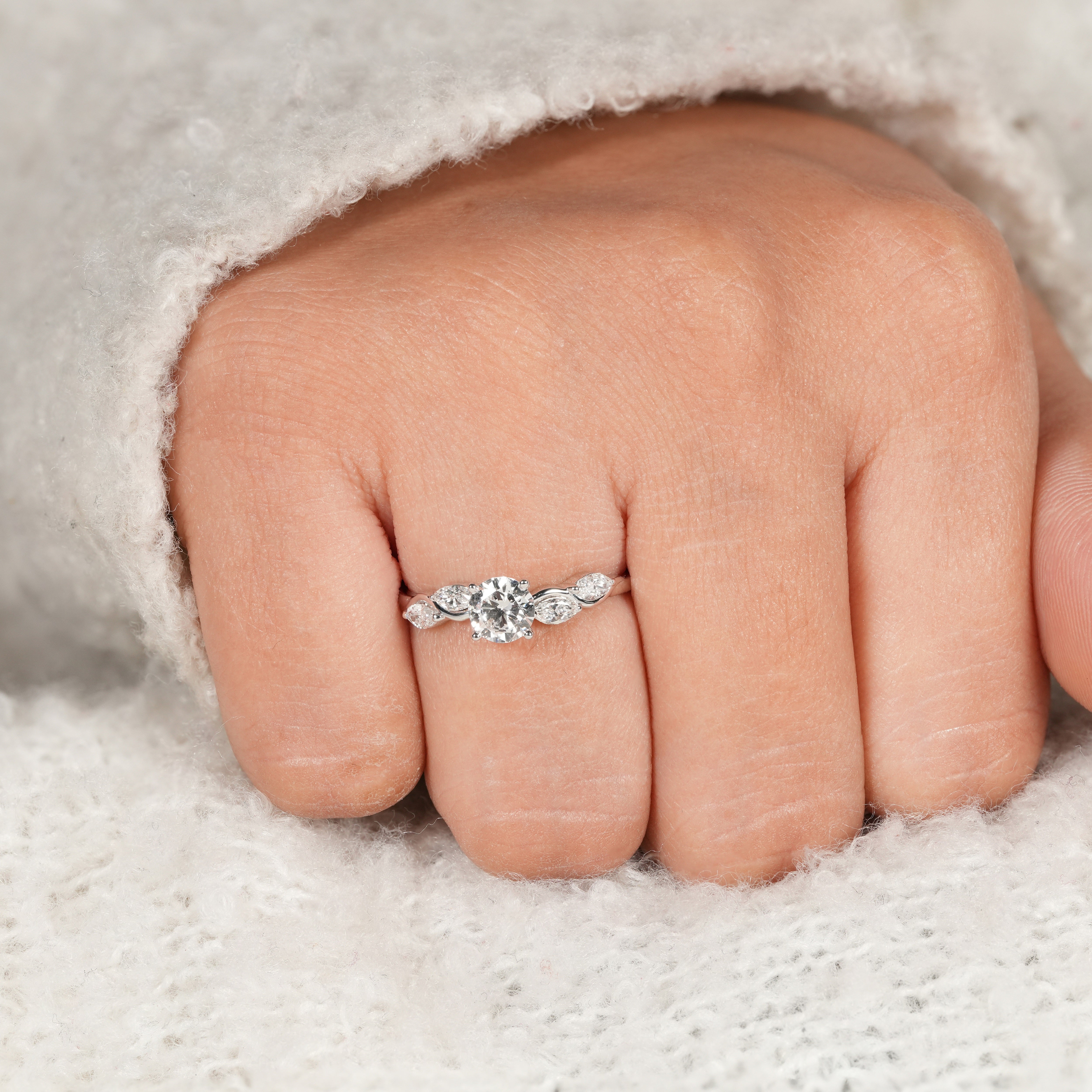 Classic Round Cut Lab Diamond Engagement Ring with Nature Inspired Design