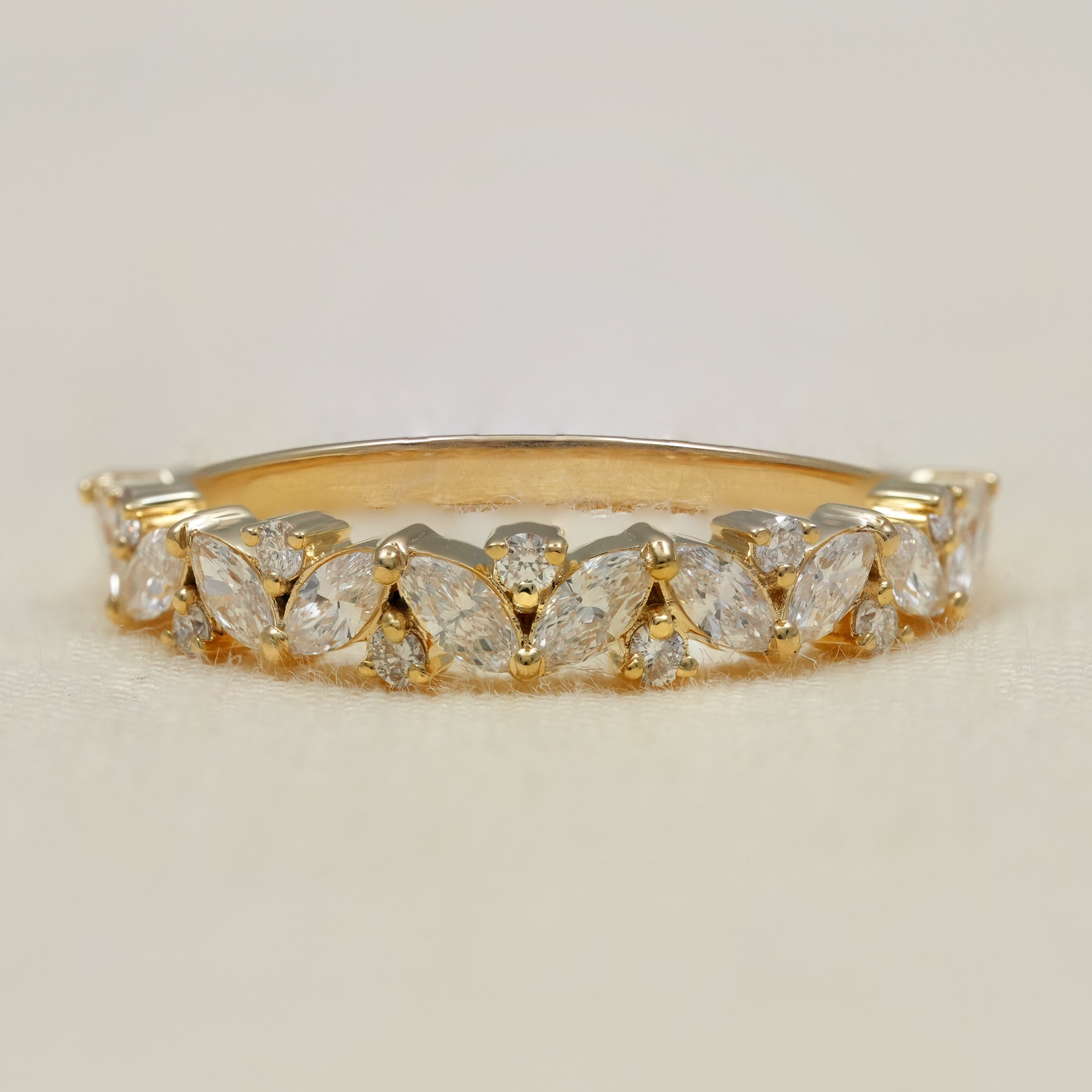 Marquise lab grown diamond wedding band in polished yellow gold