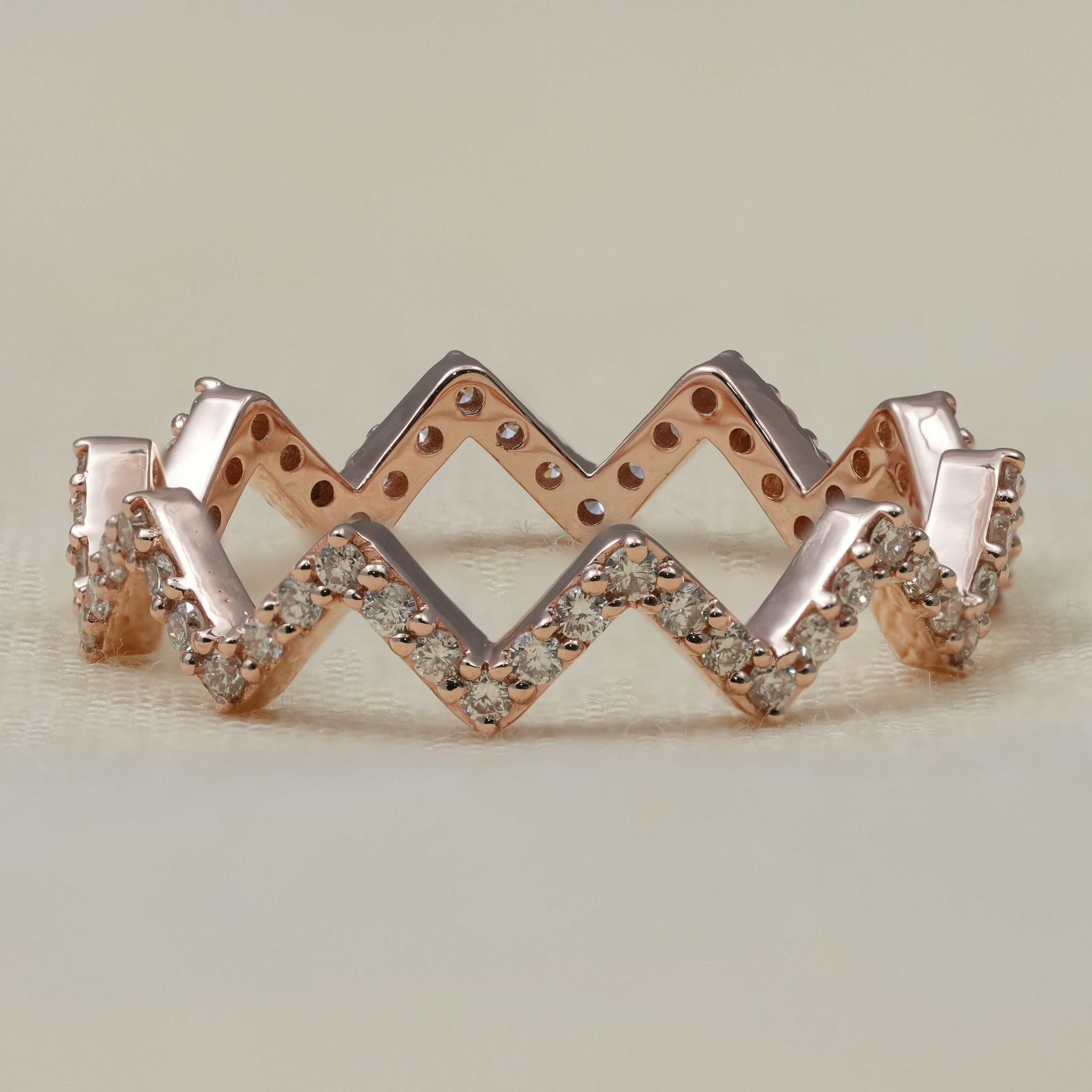 Rose gold chevron lab grown diamond crown stacking band