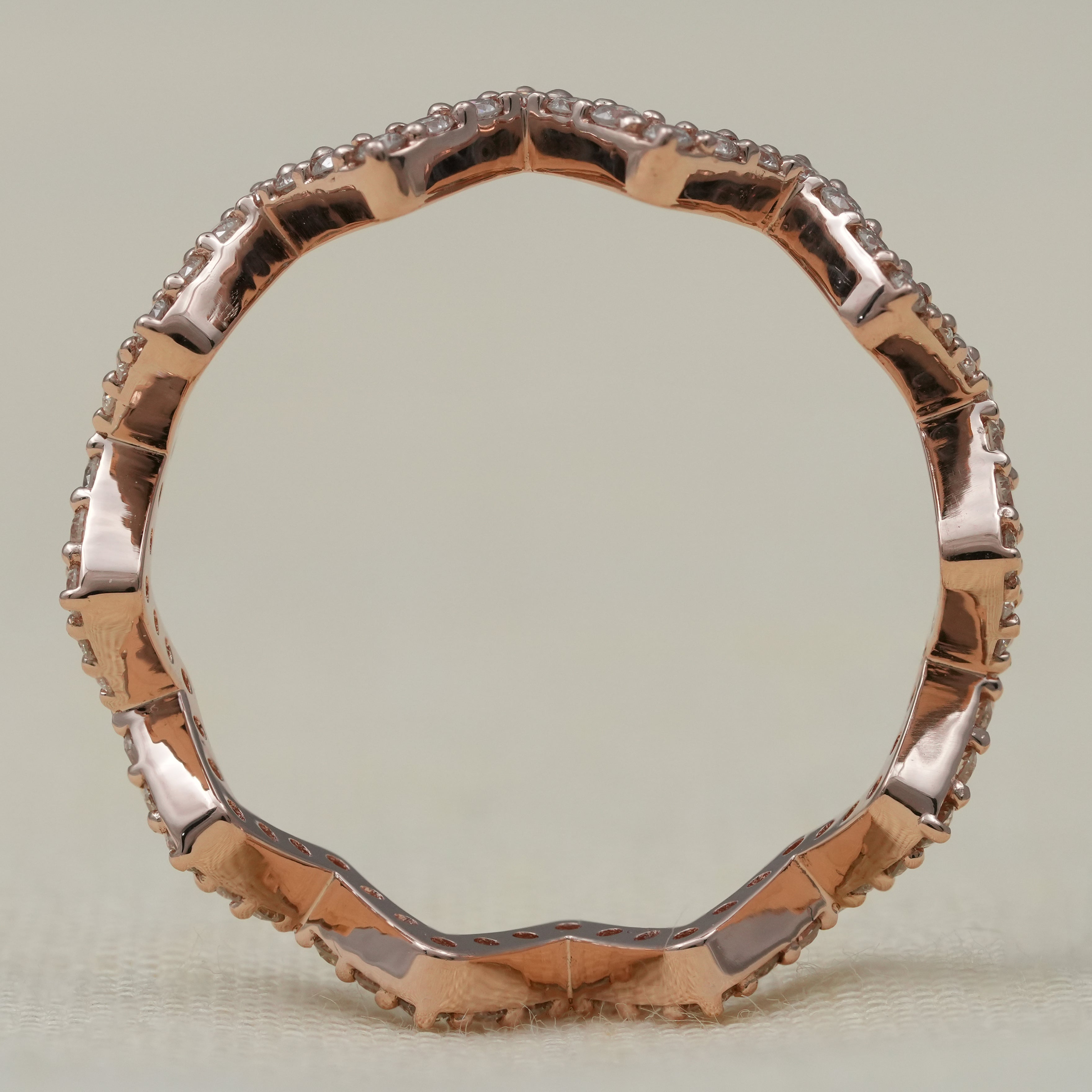 Zigzag rose gold lab grown diamond wedding band modern design
