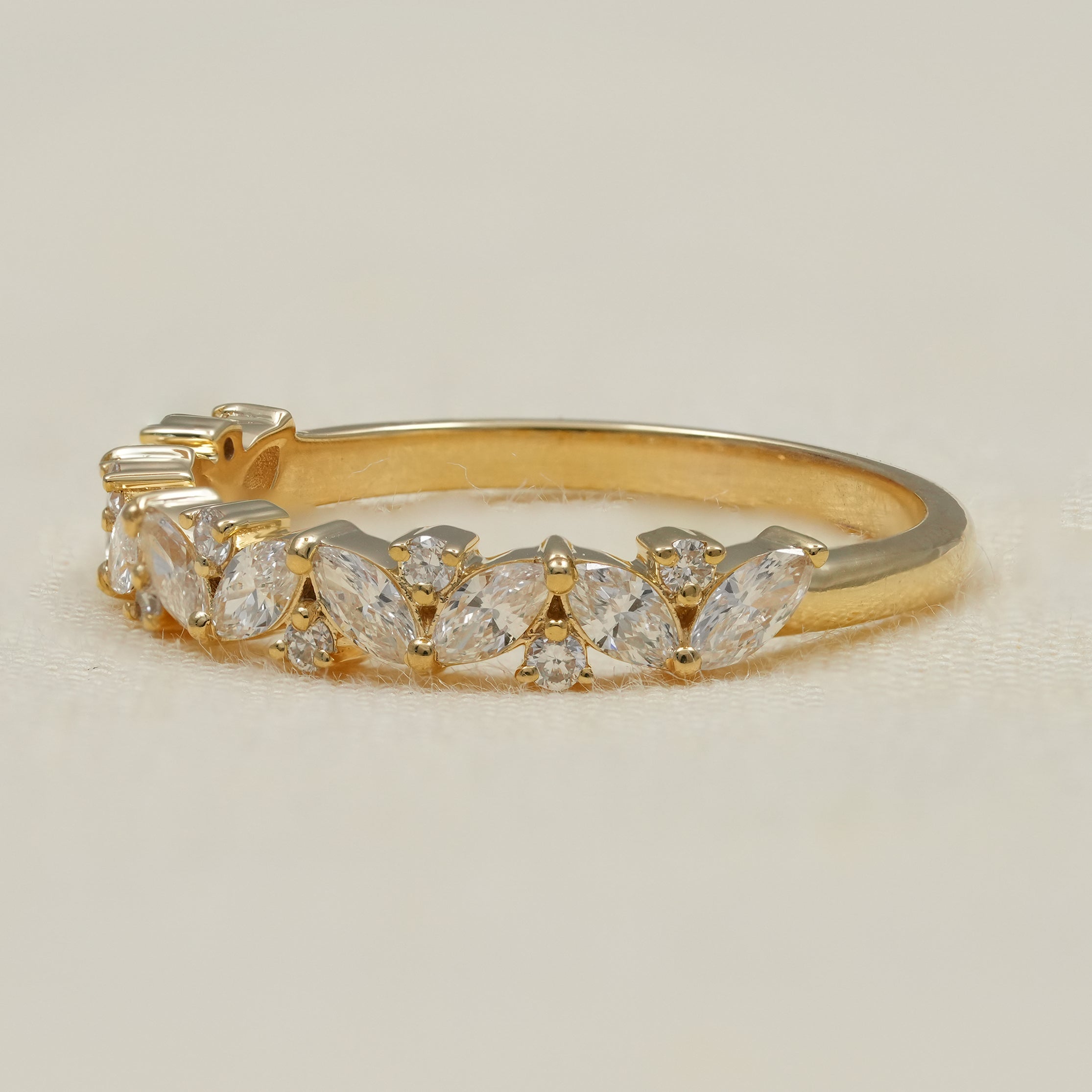 Floral inspired marquise lab grown diamond half eternity ring