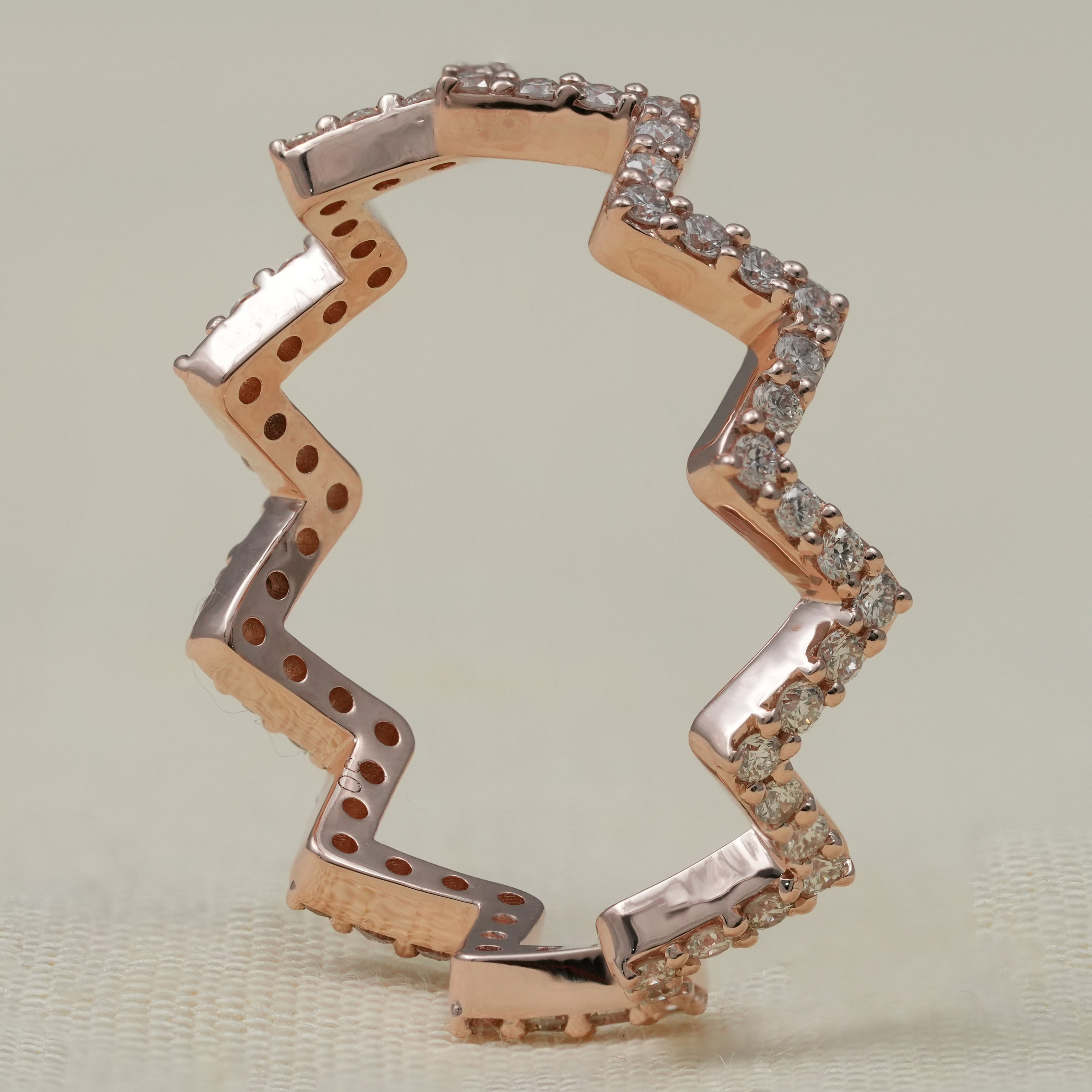 V shaped rose gold lab grown diamond chevron stacking ring