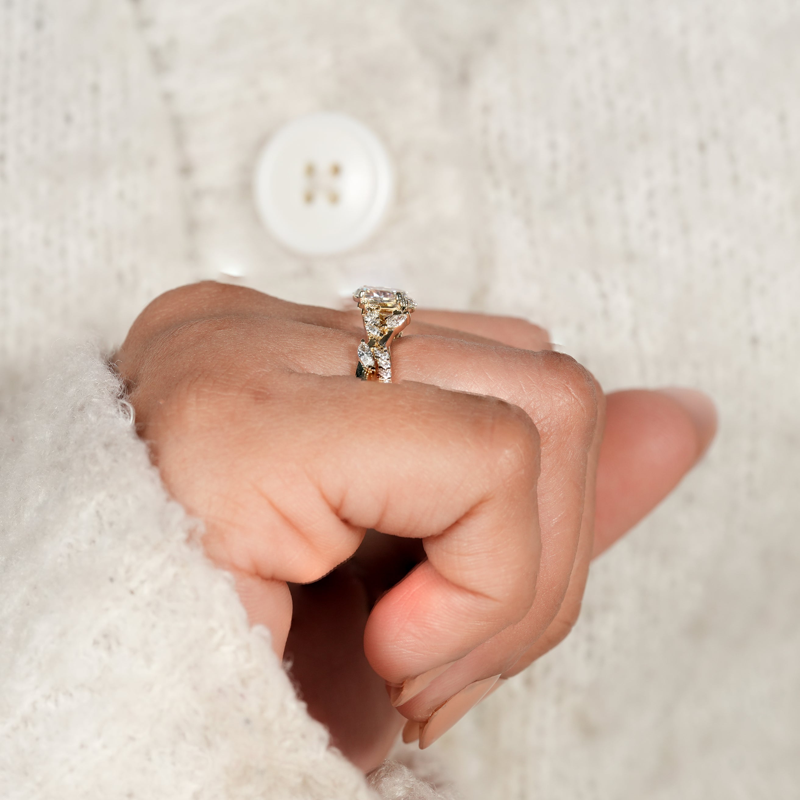 Delicate Oval Solitaire Ring with Pavé Vine Diamond Accents