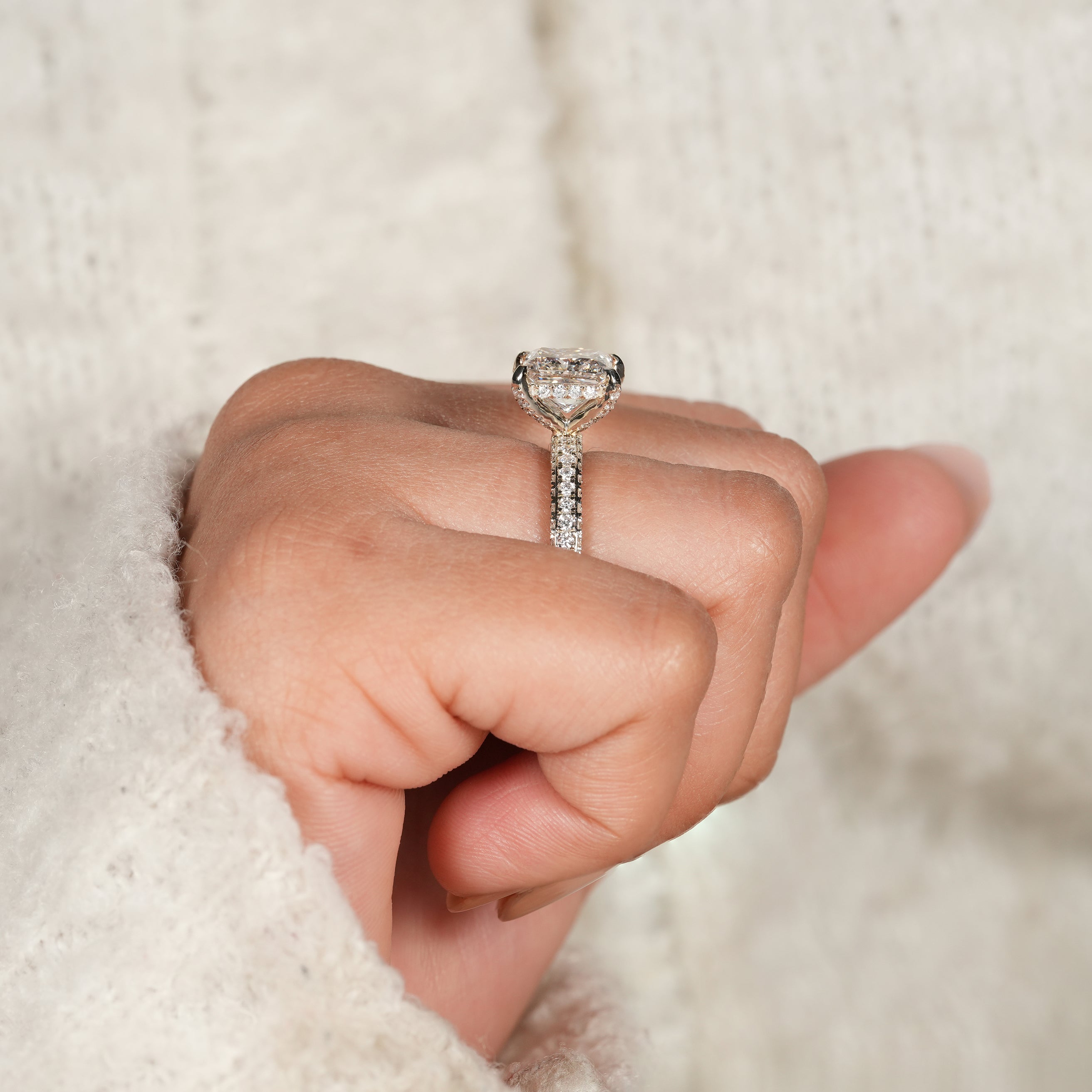 Minimalist Princess Cut Lab Diamond Ring with Hidden Halo Sparkle