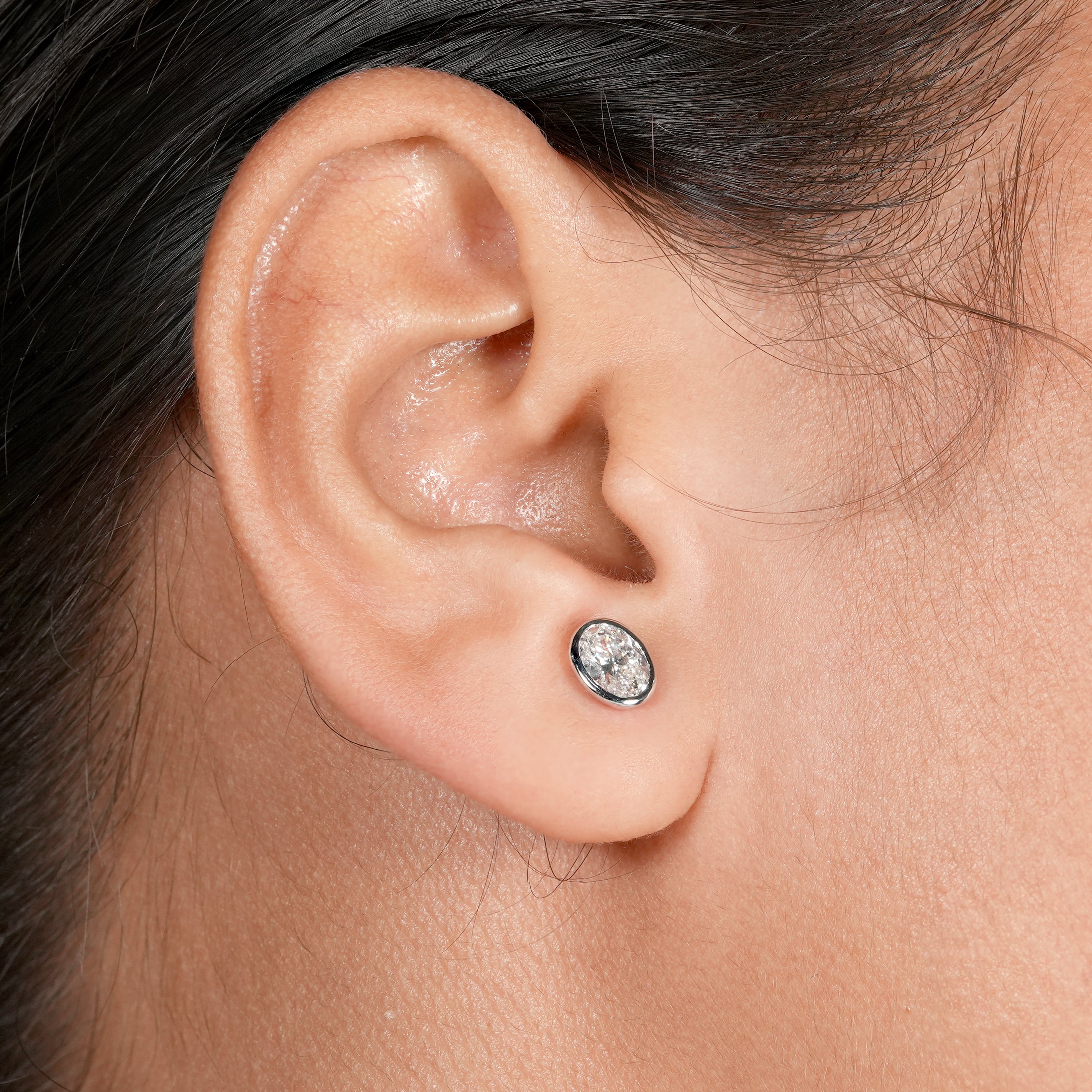 Timeless Oval Lab Diamond Earrings in Polished White Gold