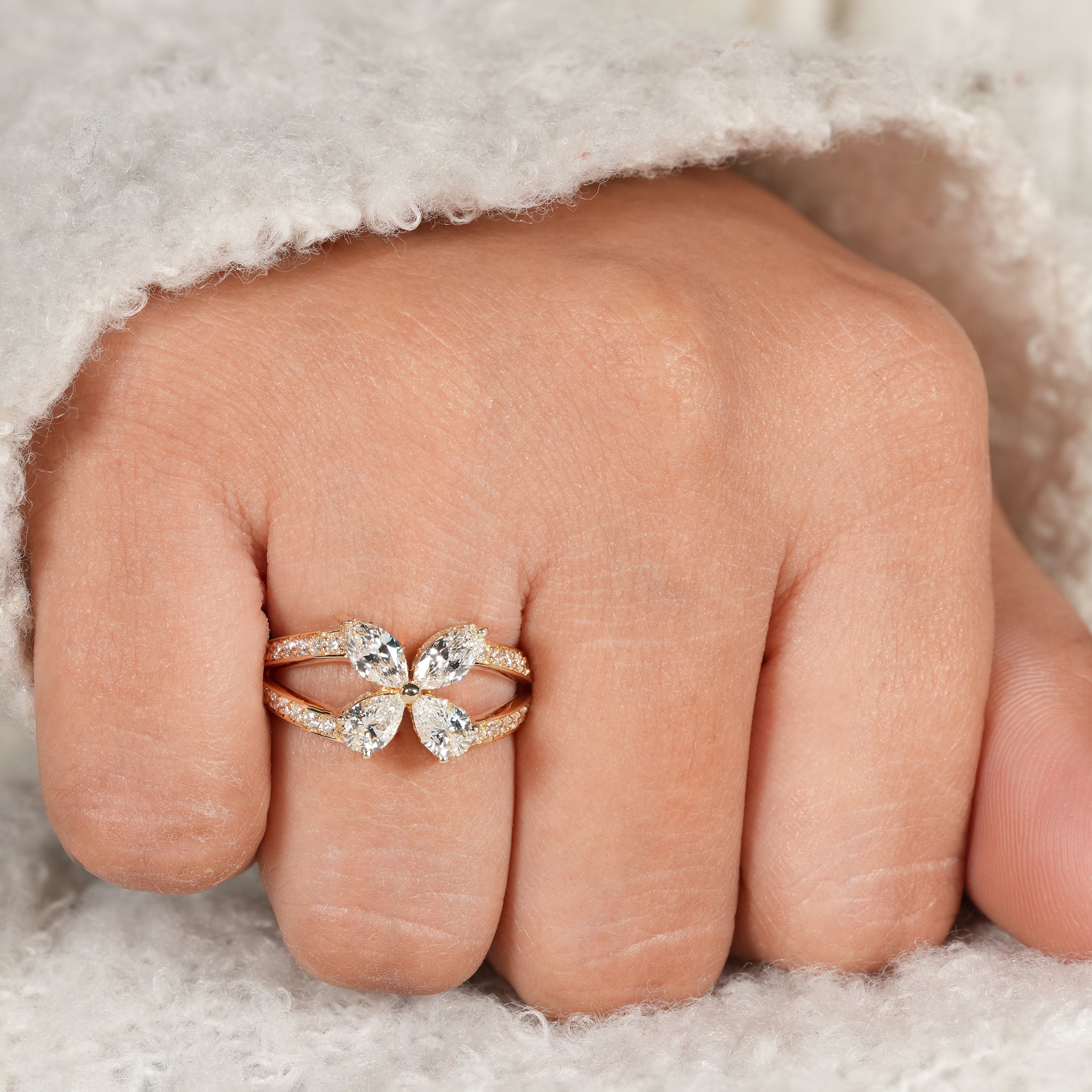 Double Band Butterfly Diamond Ring with Sparkling Pavé Setting