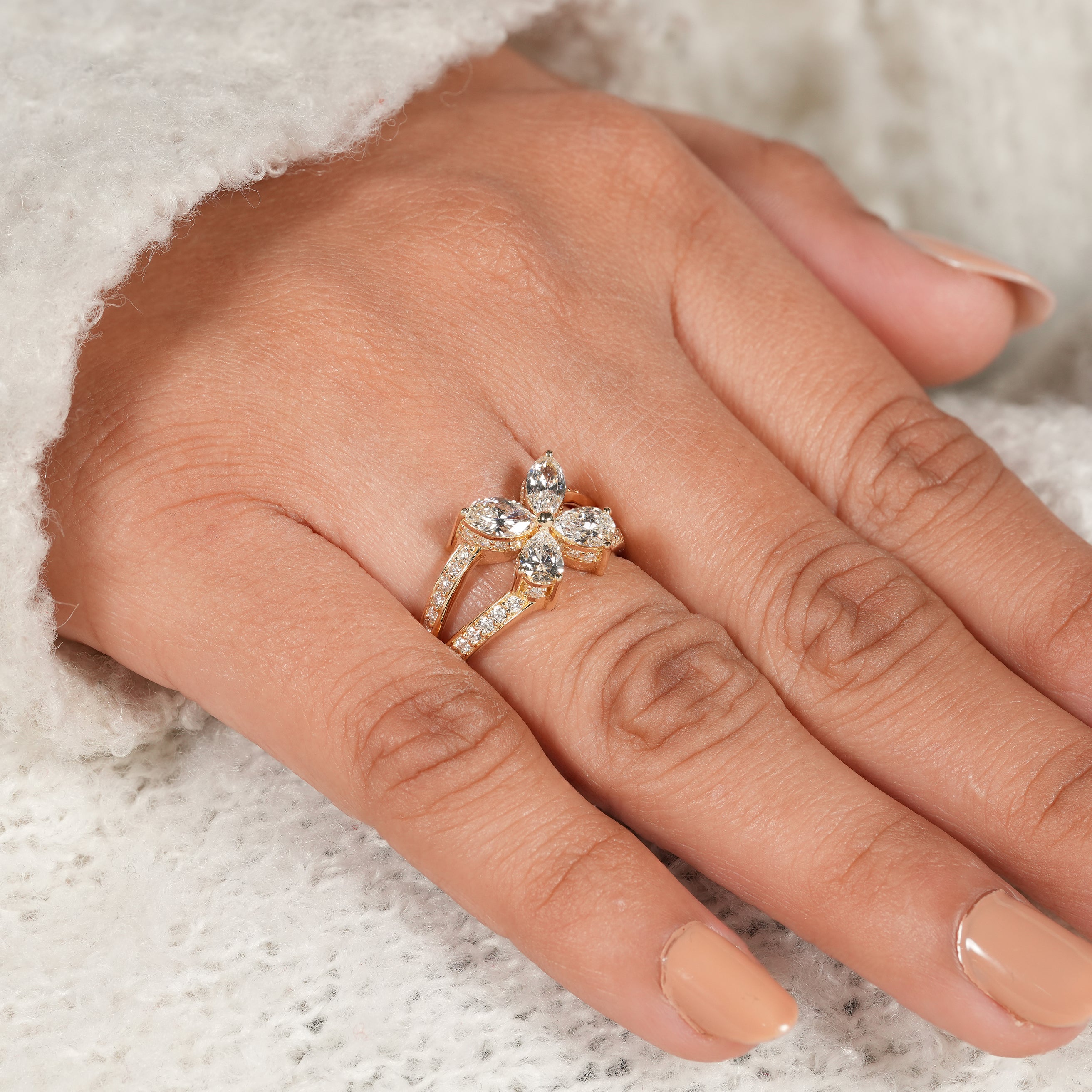Romantic Butterfly Lab Diamond Ring with Nature Inspired Details