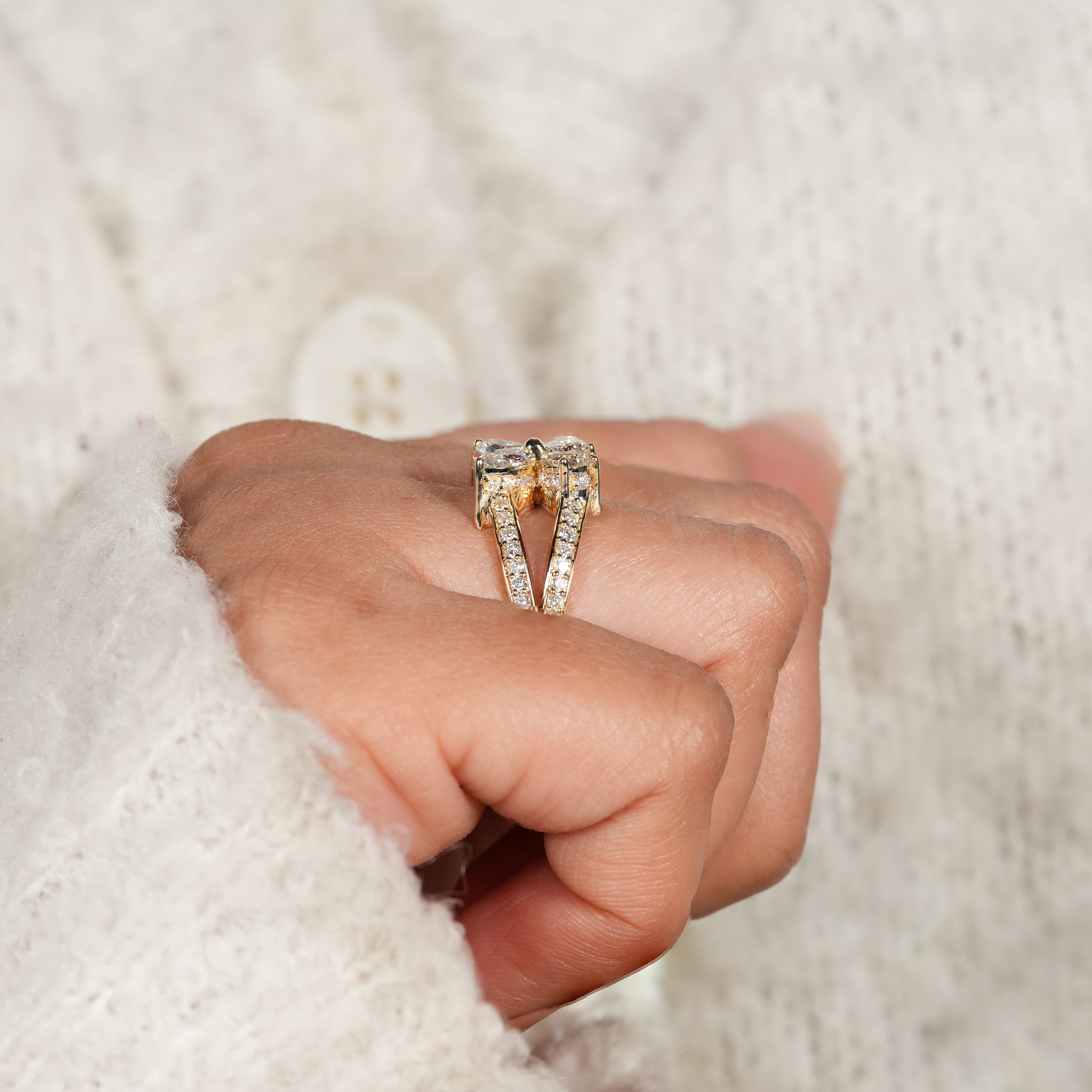 Luxury Split Shank Diamond Ring with Butterfly Floral Motif