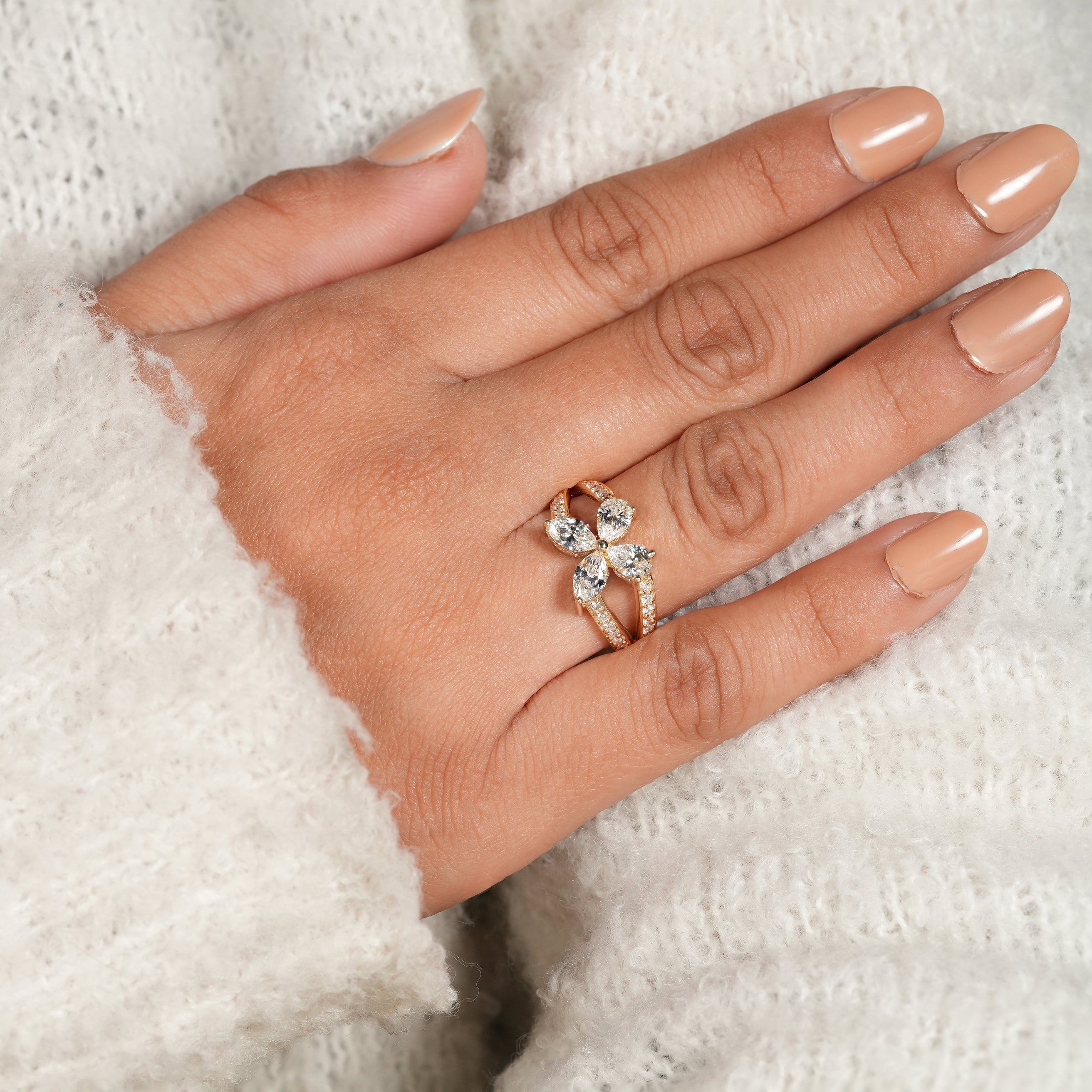 Unique Butterfly Engagement Ring with Lab Grown Marquise Diamonds