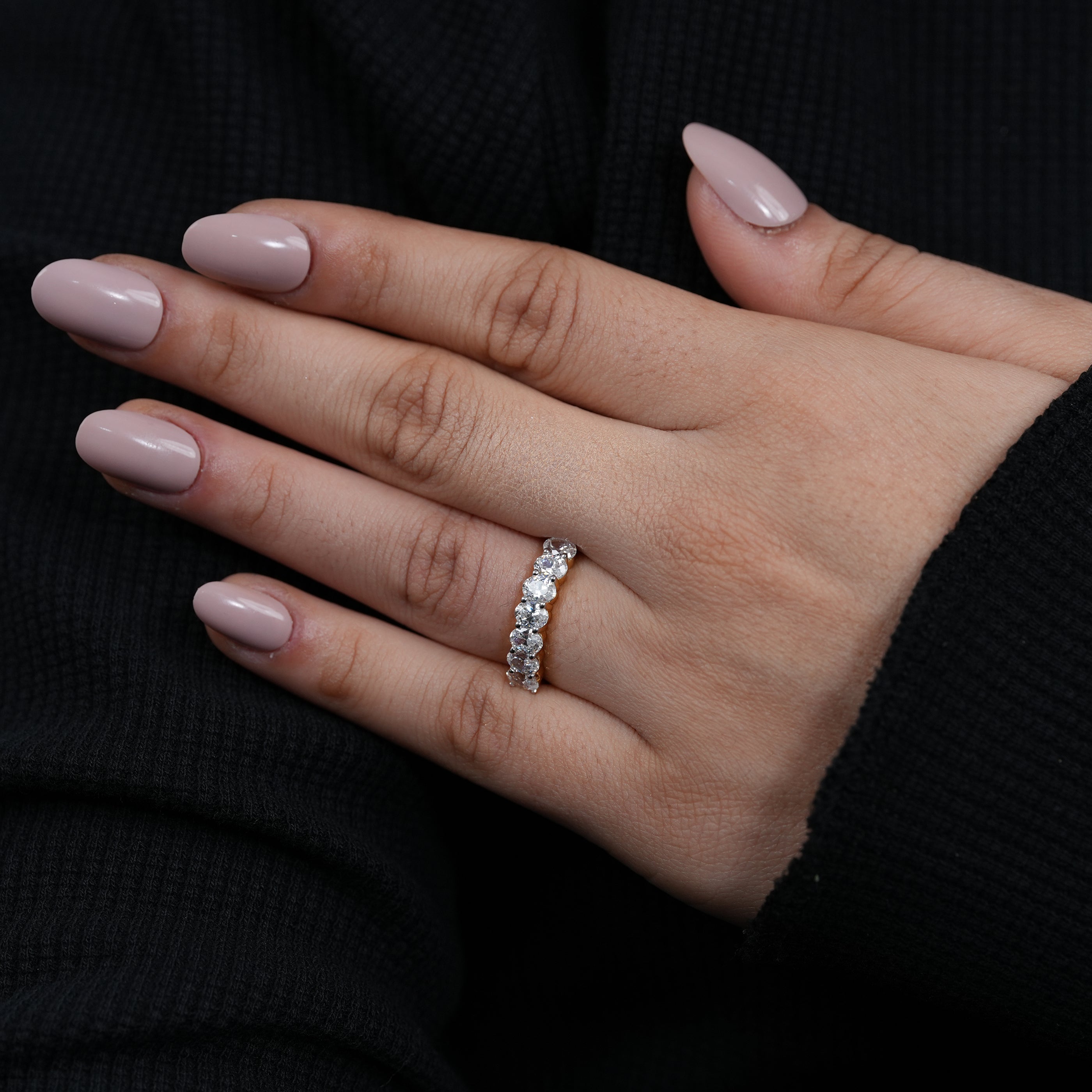 Modern oval lab grown diamond anniversary ring sleek yellow gold band