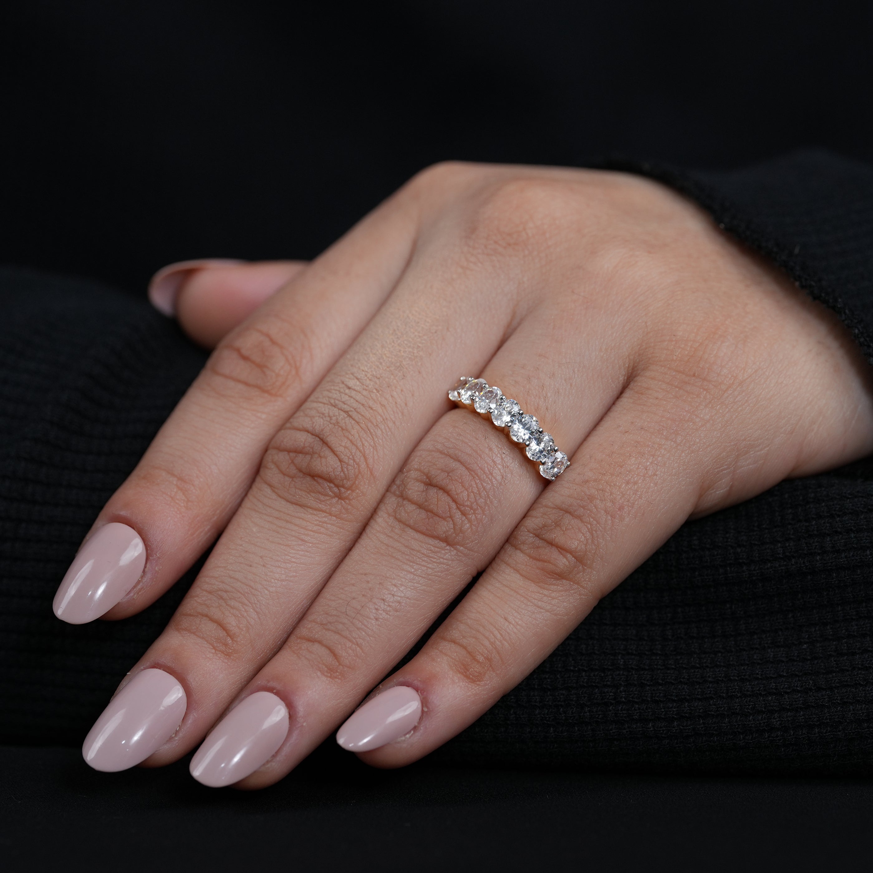 Delicate oval lab grown diamond stackable band elegant gold finish