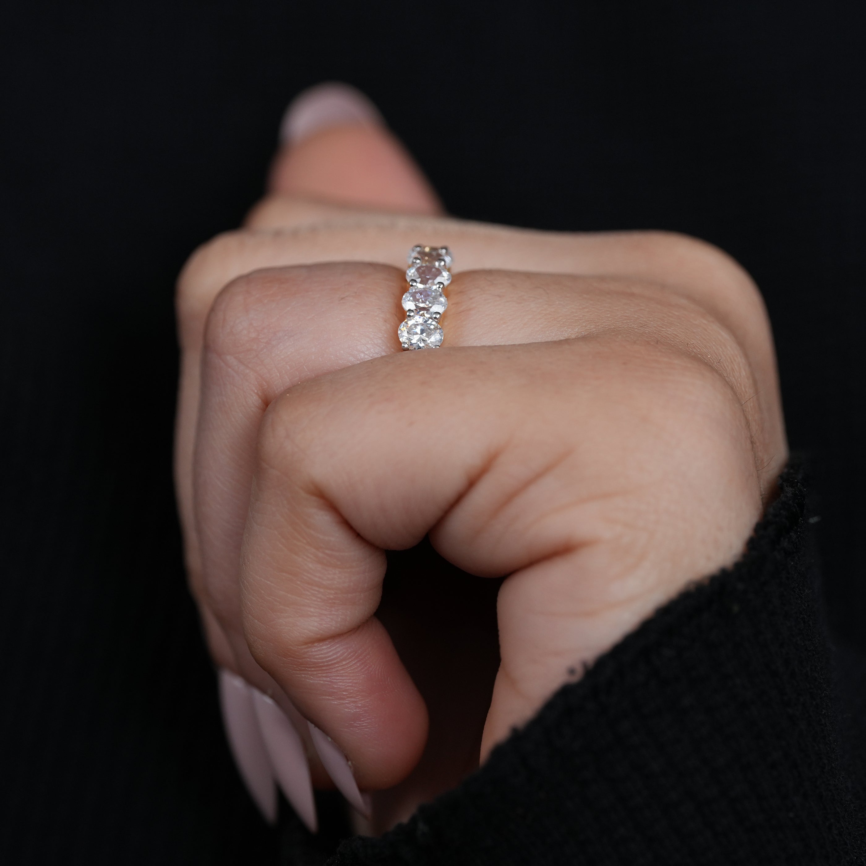 Premium oval lab grown diamond anniversary band refined yellow gold ring