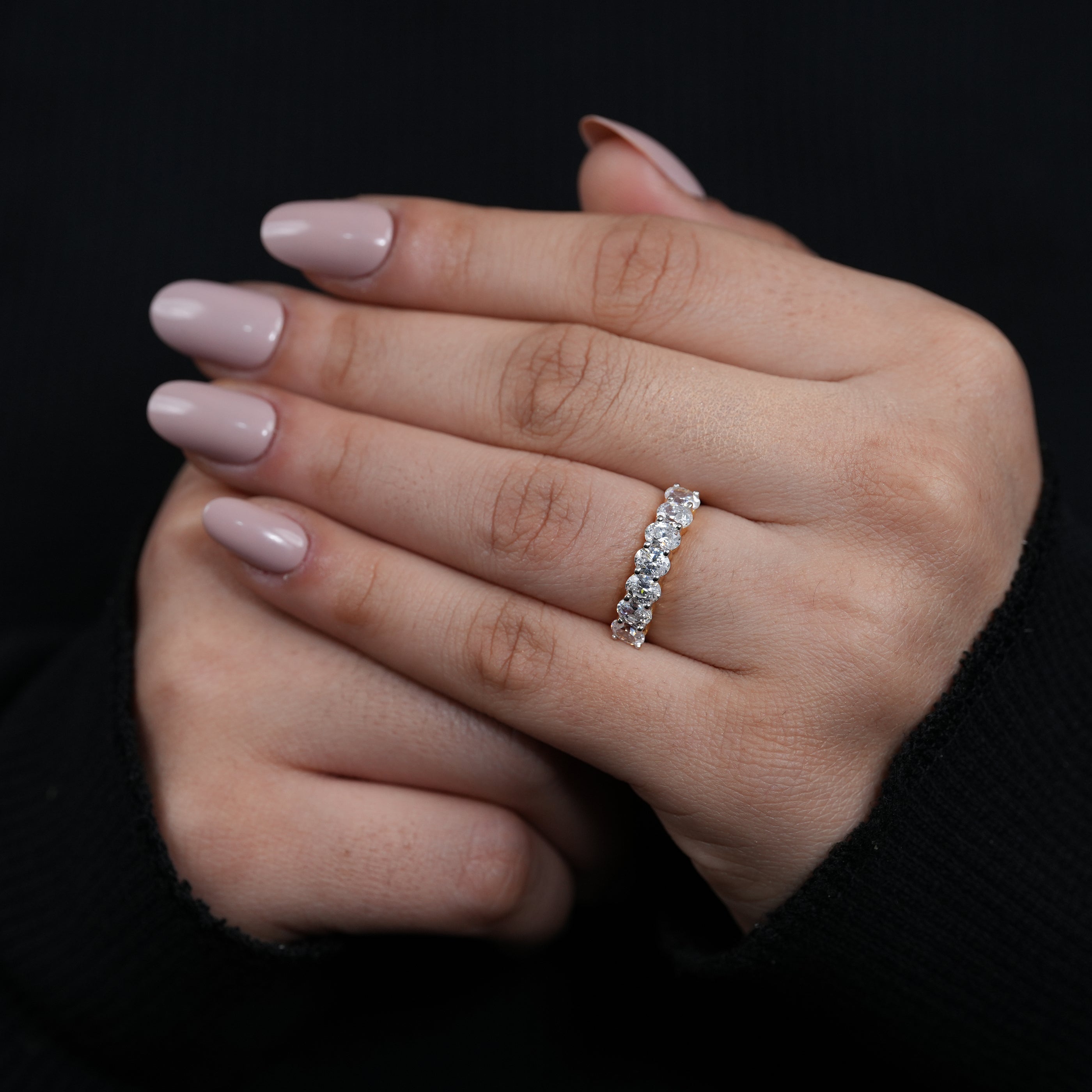 Sparkling oval lab grown diamond half eternity ring timeless bridal band