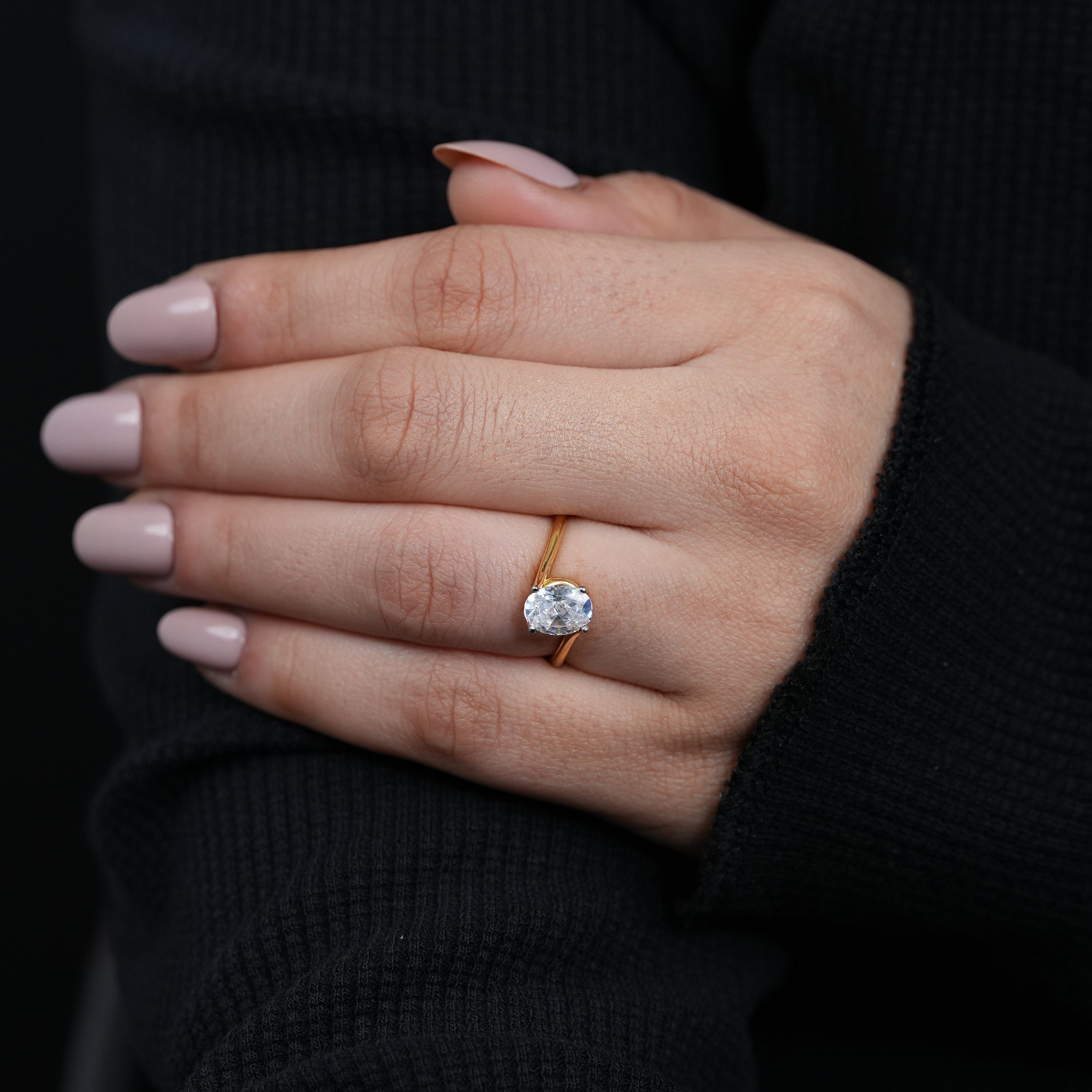 Fine jewelry oval lab grown diamond ring minimalist open bypass style