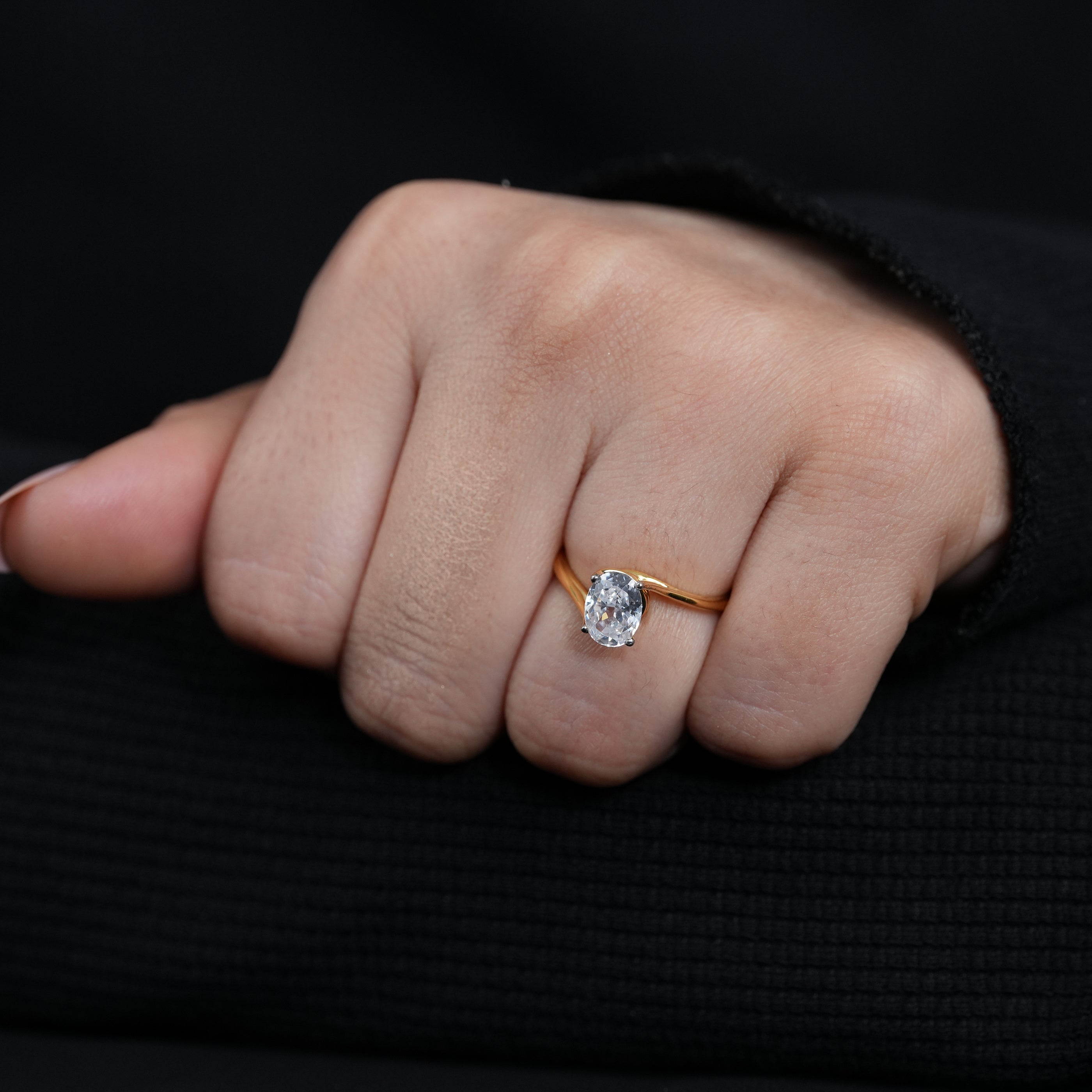 Romantic oval lab grown diamond engagement ring refined modern gold design