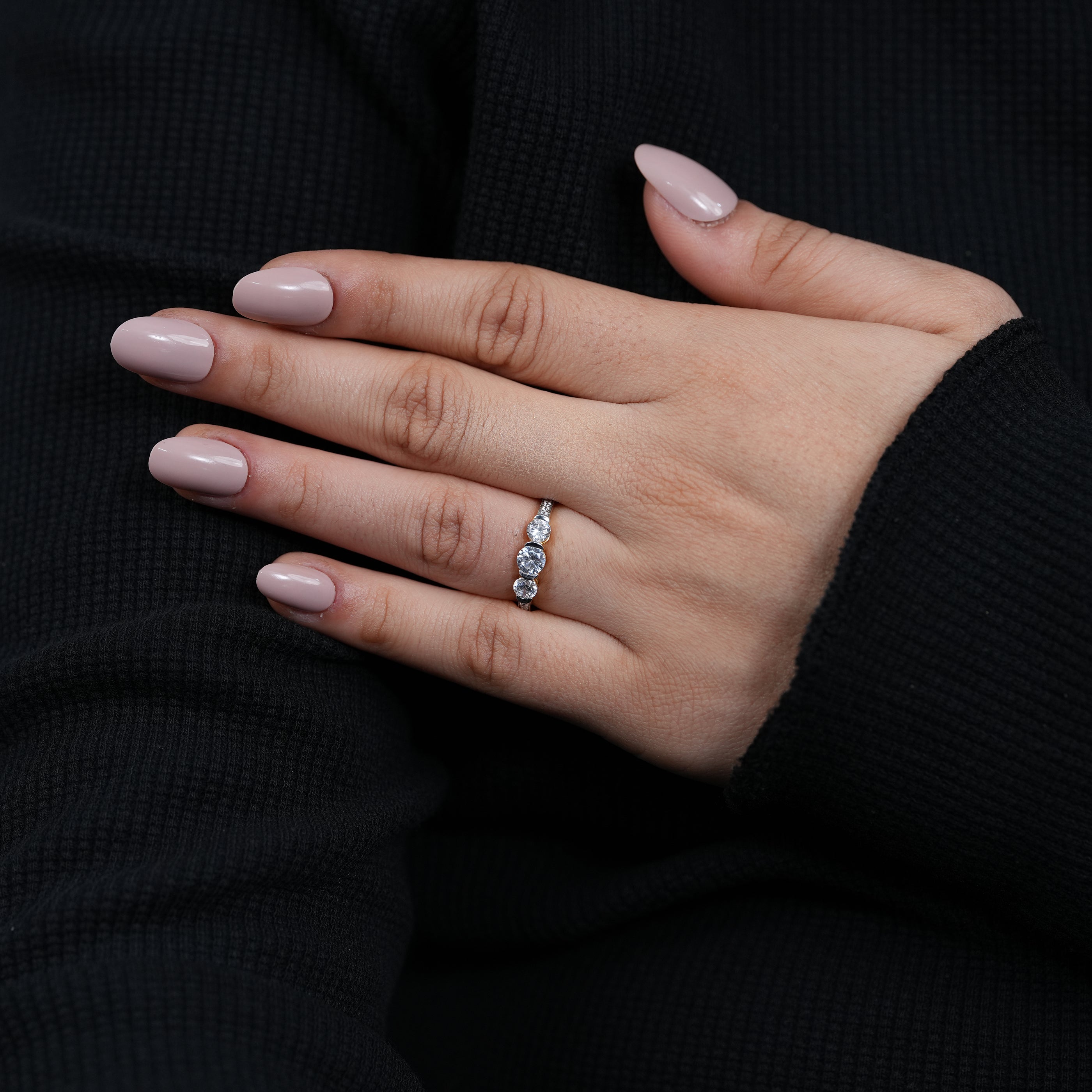 Modern yellow gold three stone lab grown diamond proposal ring