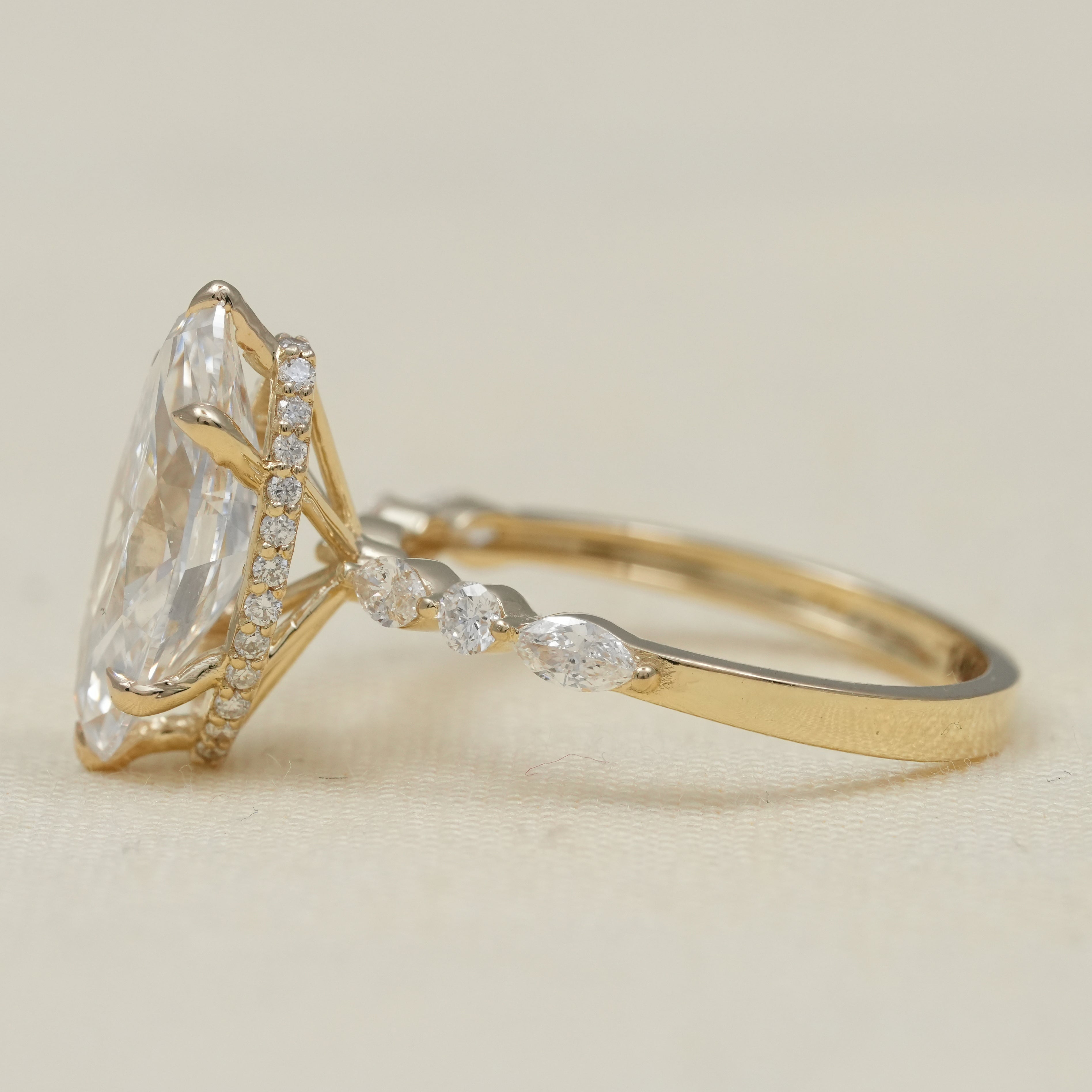 Marquise Lab Diamond Engagement Ring with Side Stones