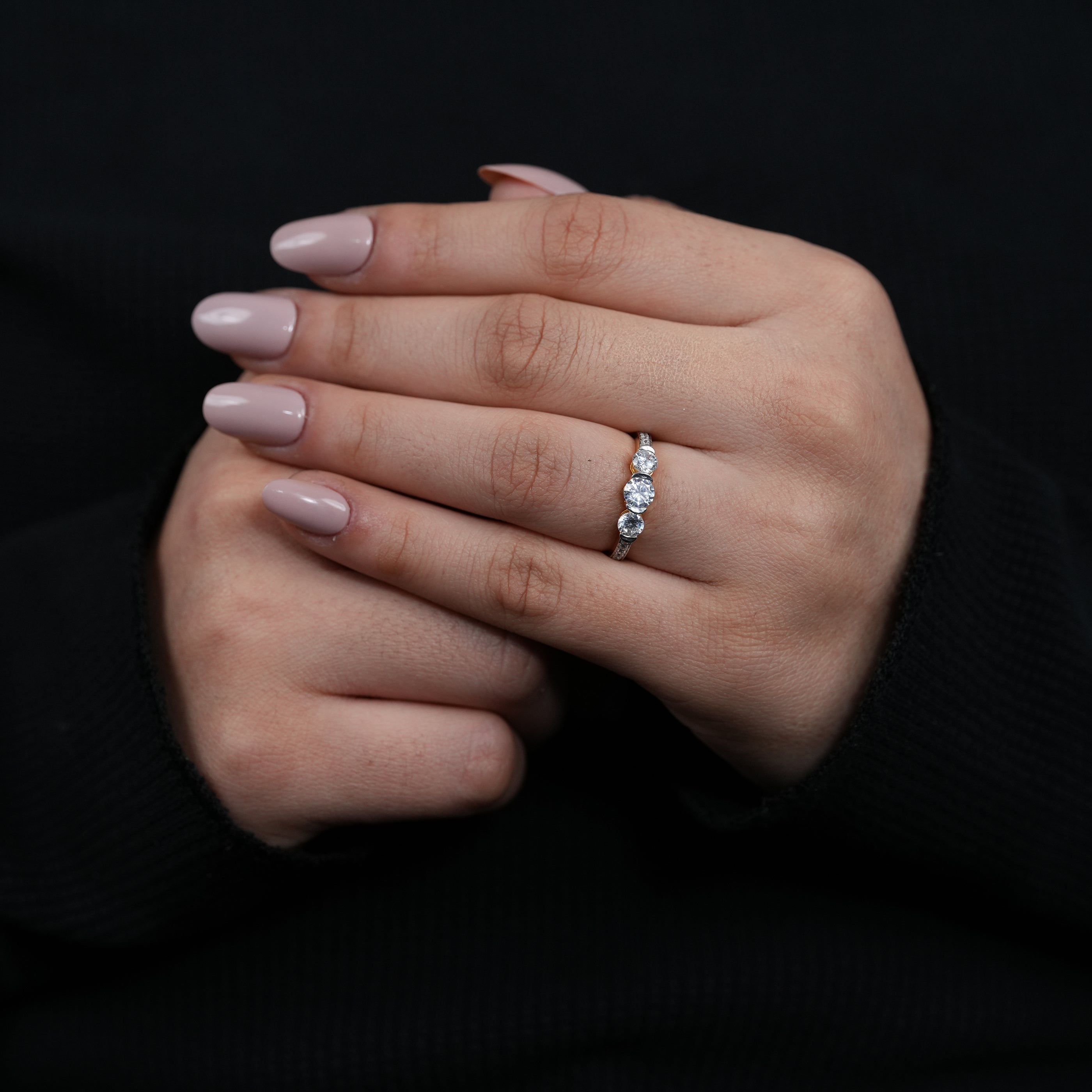 Premium three stone lab grown diamond ring refined bridal jewelry design