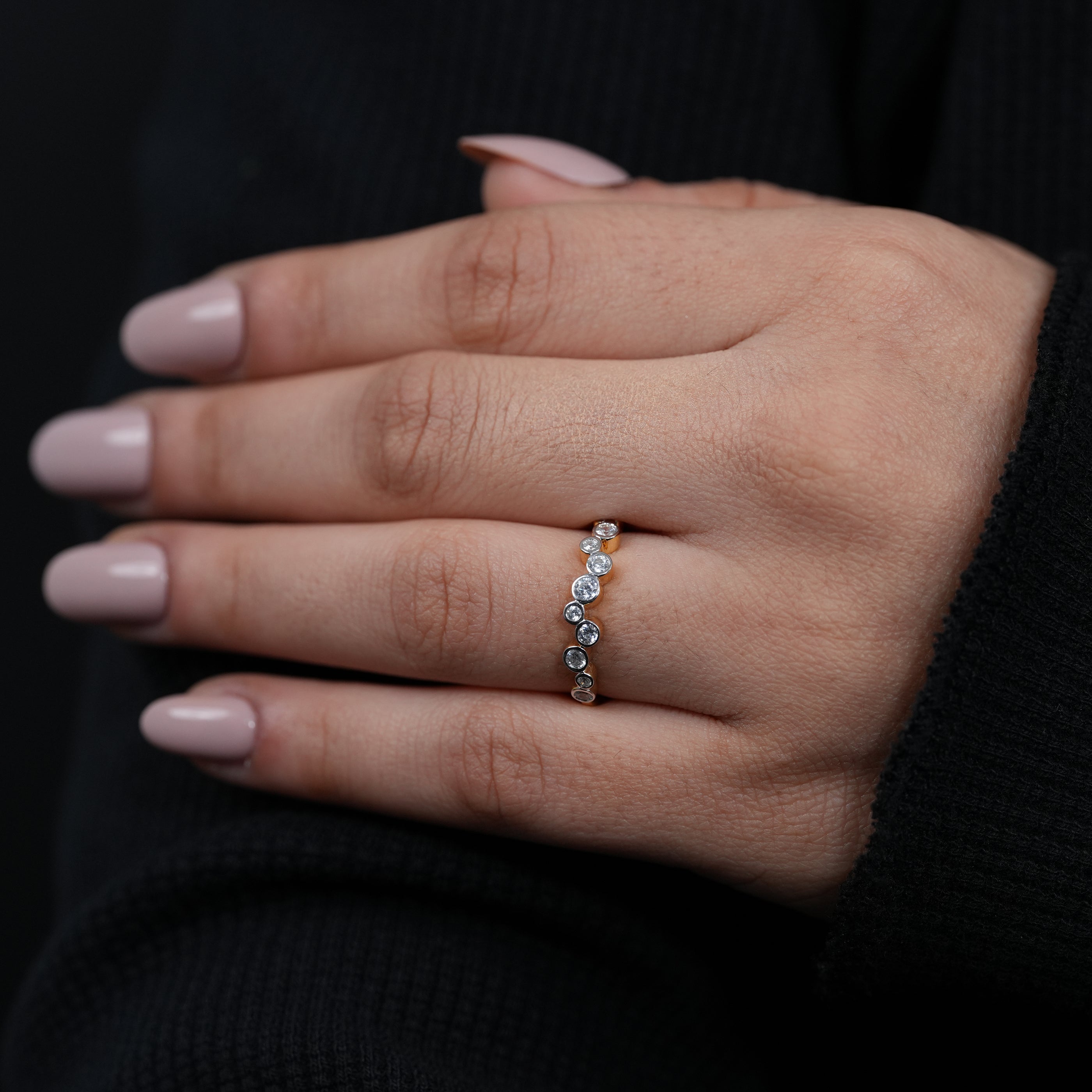 Curved stacking lab grown diamond ring sleek polished yellow gold