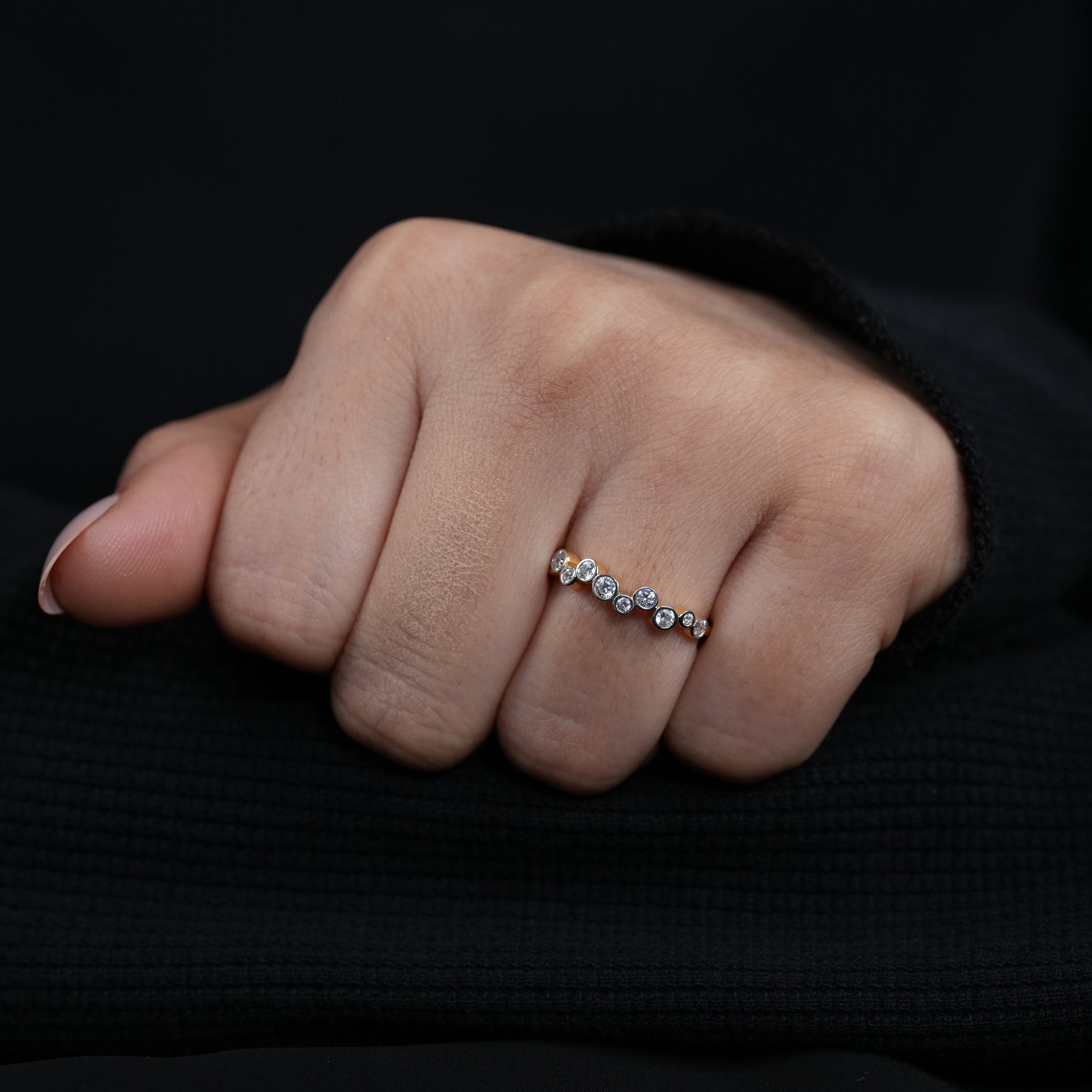 Bezel set lab grown diamond nesting band modern bridal jewelry
