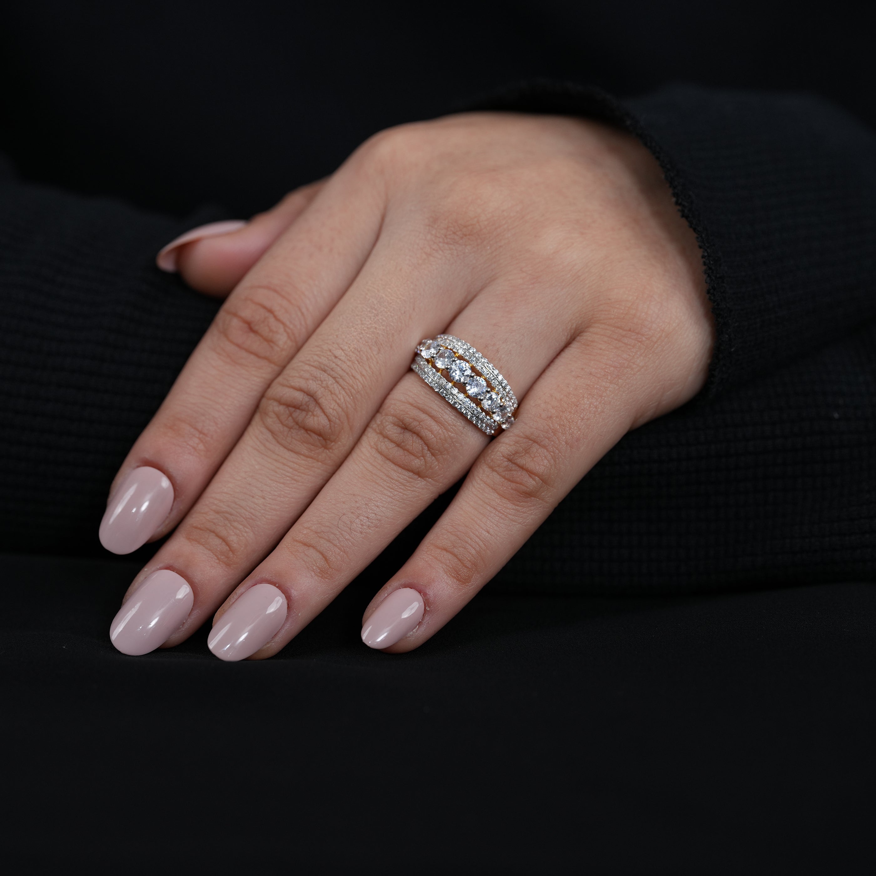 Premium stacked diamond band lab grown stones bold bridal style