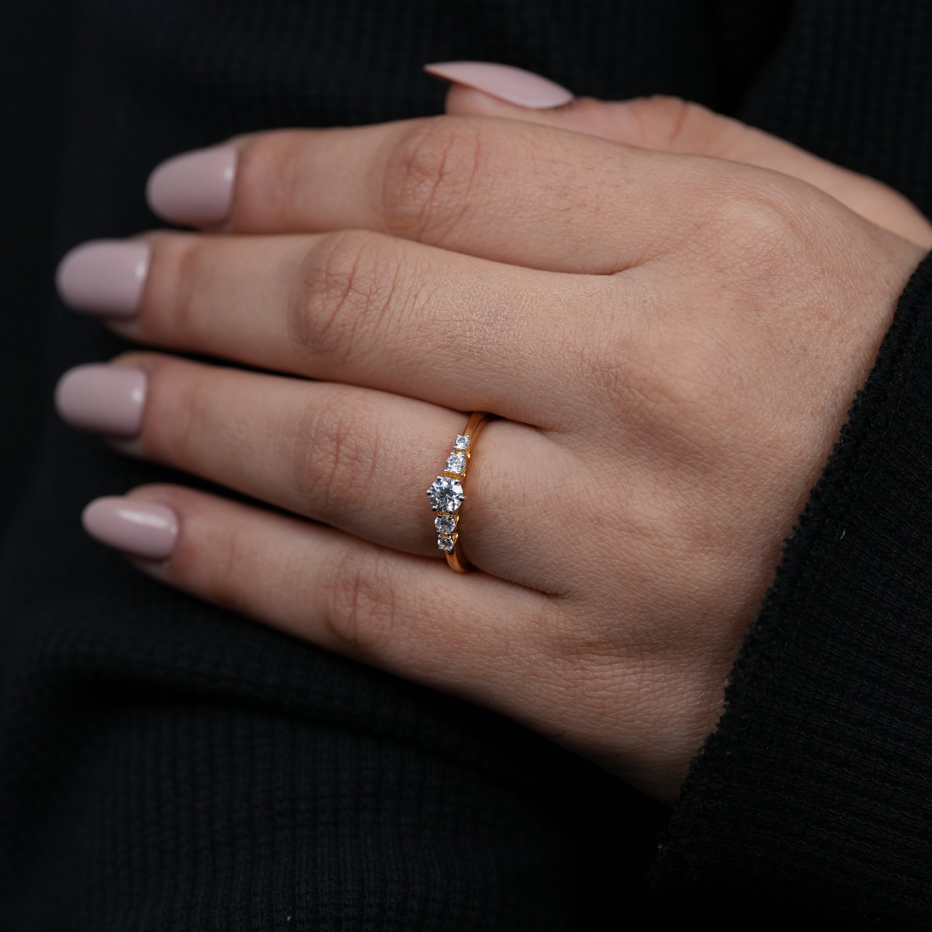 Minimalist Round Lab Diamond Engagement Ring Fine Yellow Gold