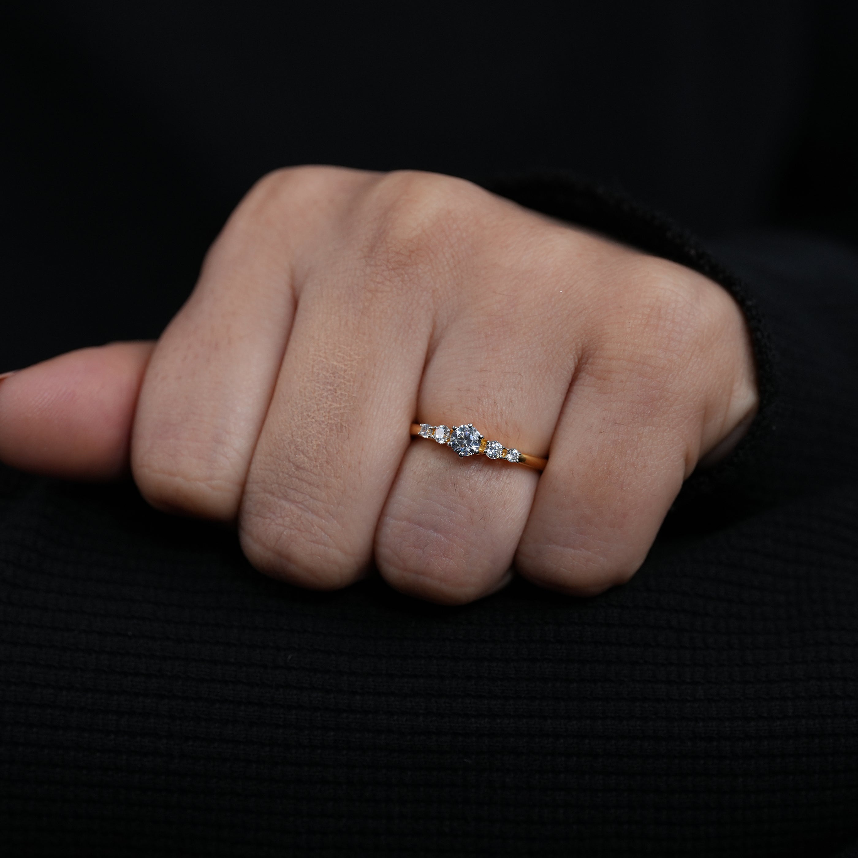 Dainty Round Lab Diamond Engagement Ring Slim Gold Band