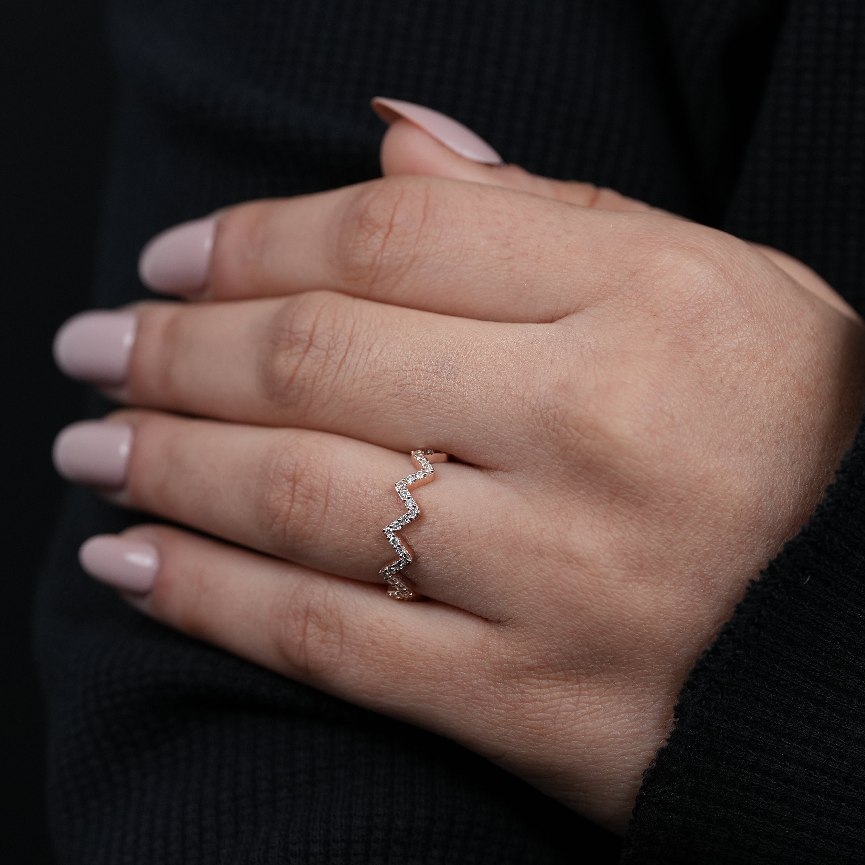 Minimalist zigzag rose gold lab grown diamond geometric wedding band