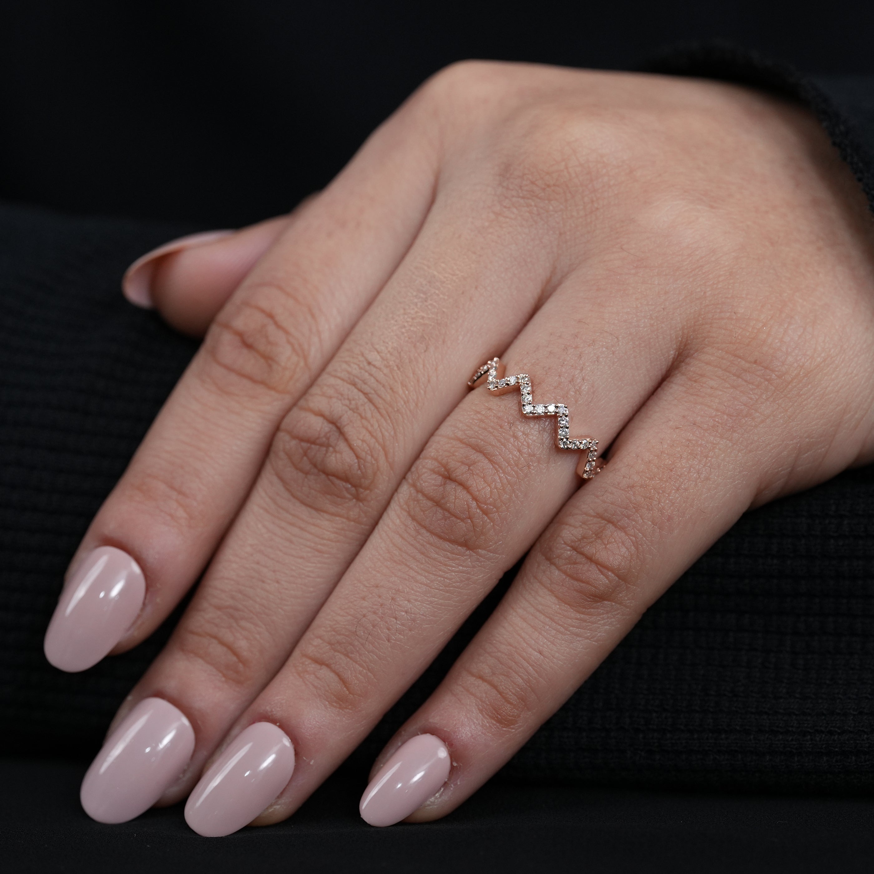 Modern crown style rose gold lab grown diamond chevron band