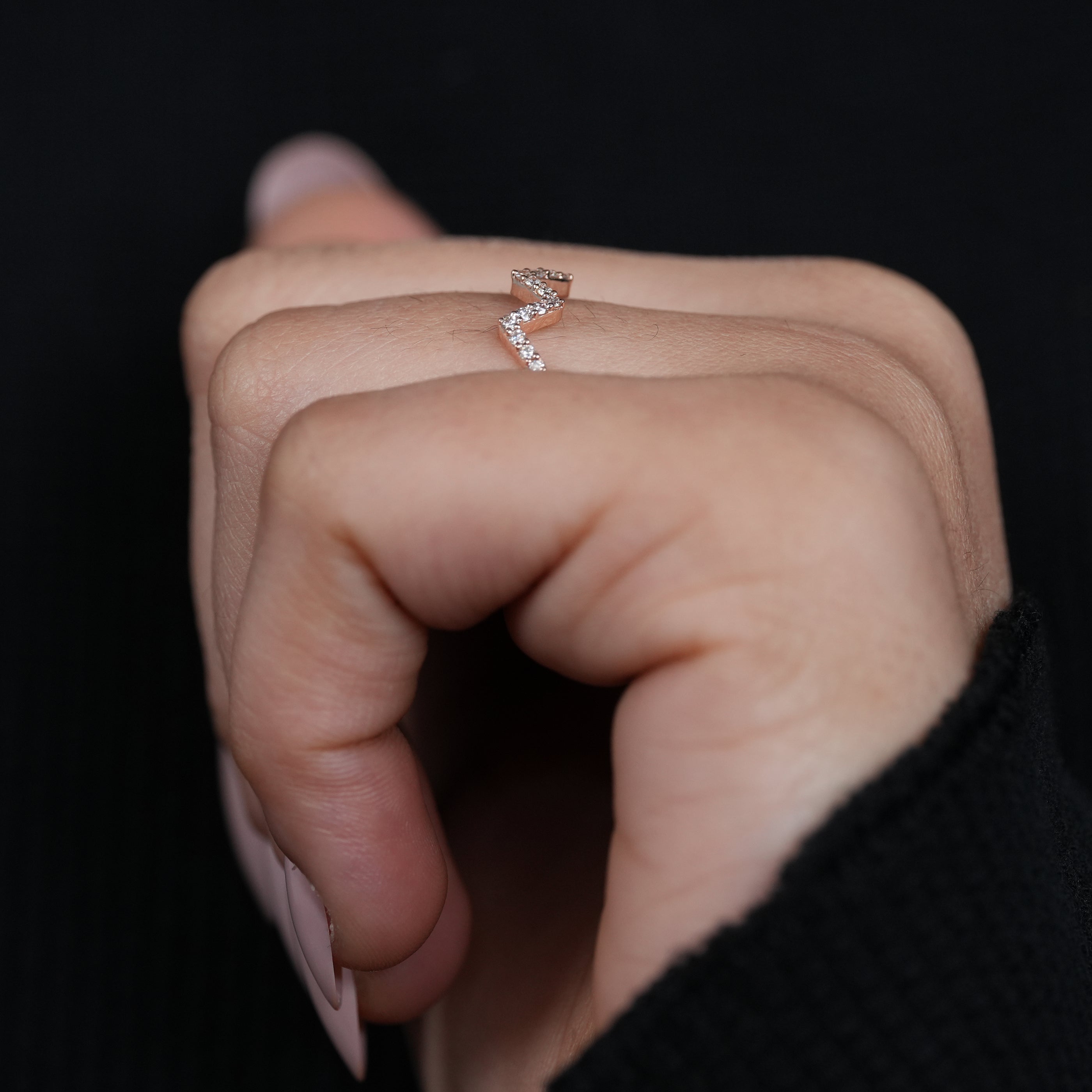 Bridal rose gold chevron lab grown diamond geometric crown ring