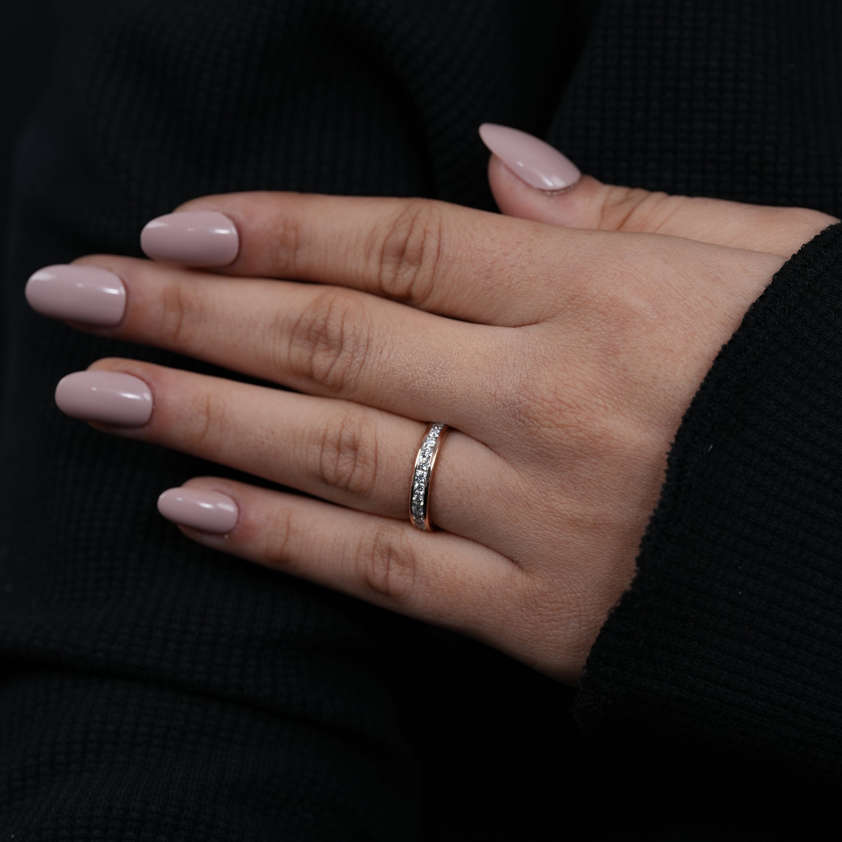 Elegant rose gold lab grown diamond wedding band modern channel setting