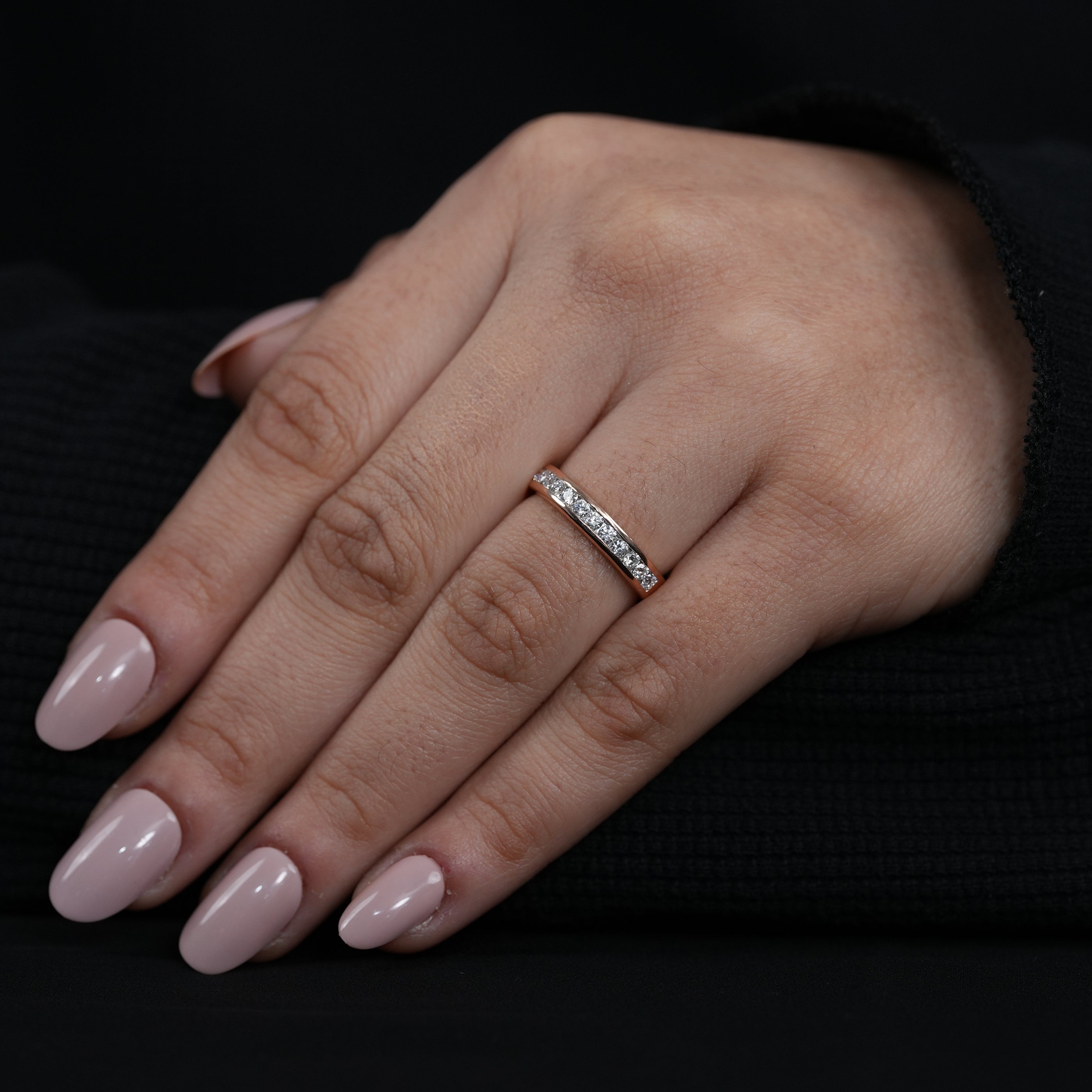 Fine jewelry rose gold lab grown diamond channel wedding band
