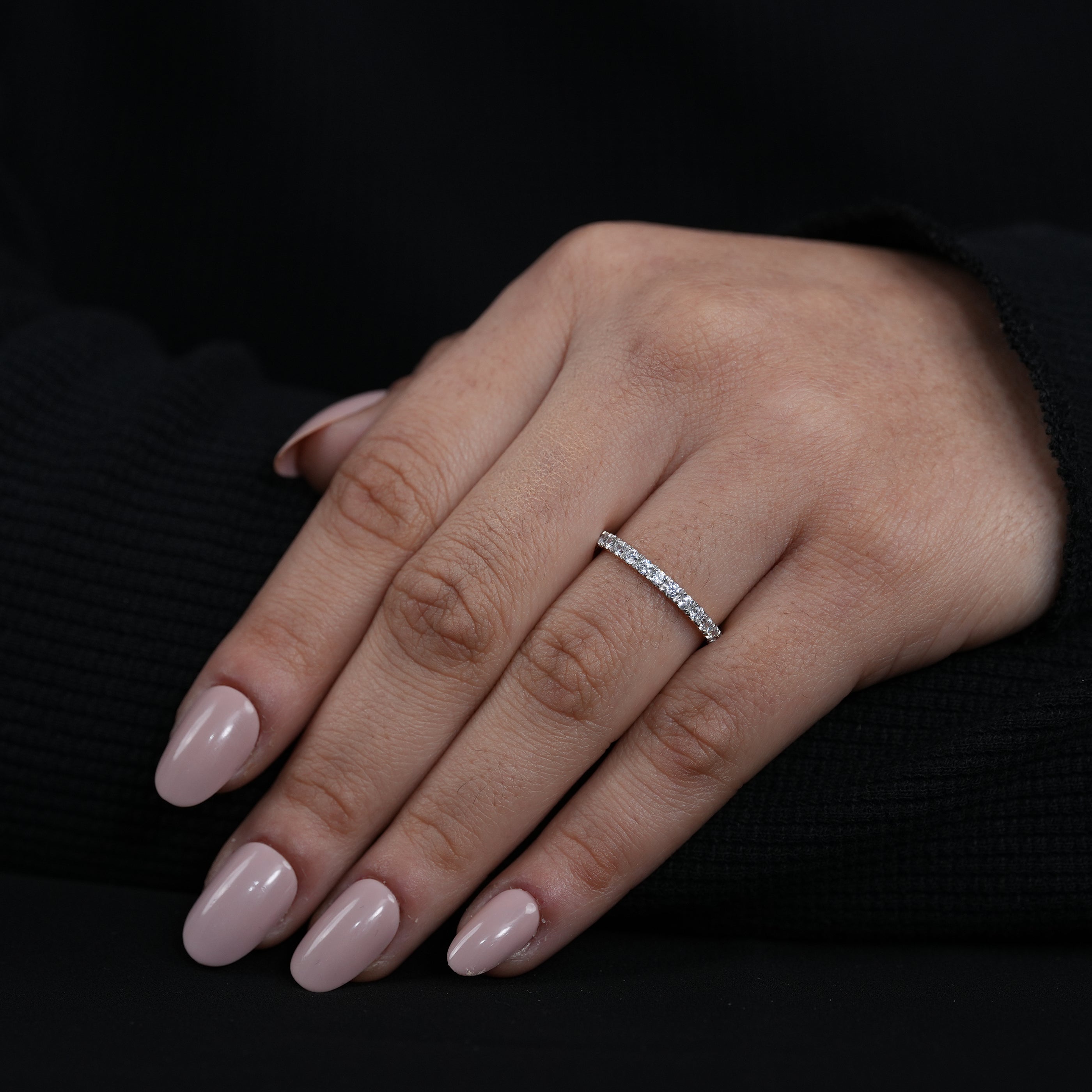 Slim luxury wedding band with sparkling lab grown diamonds