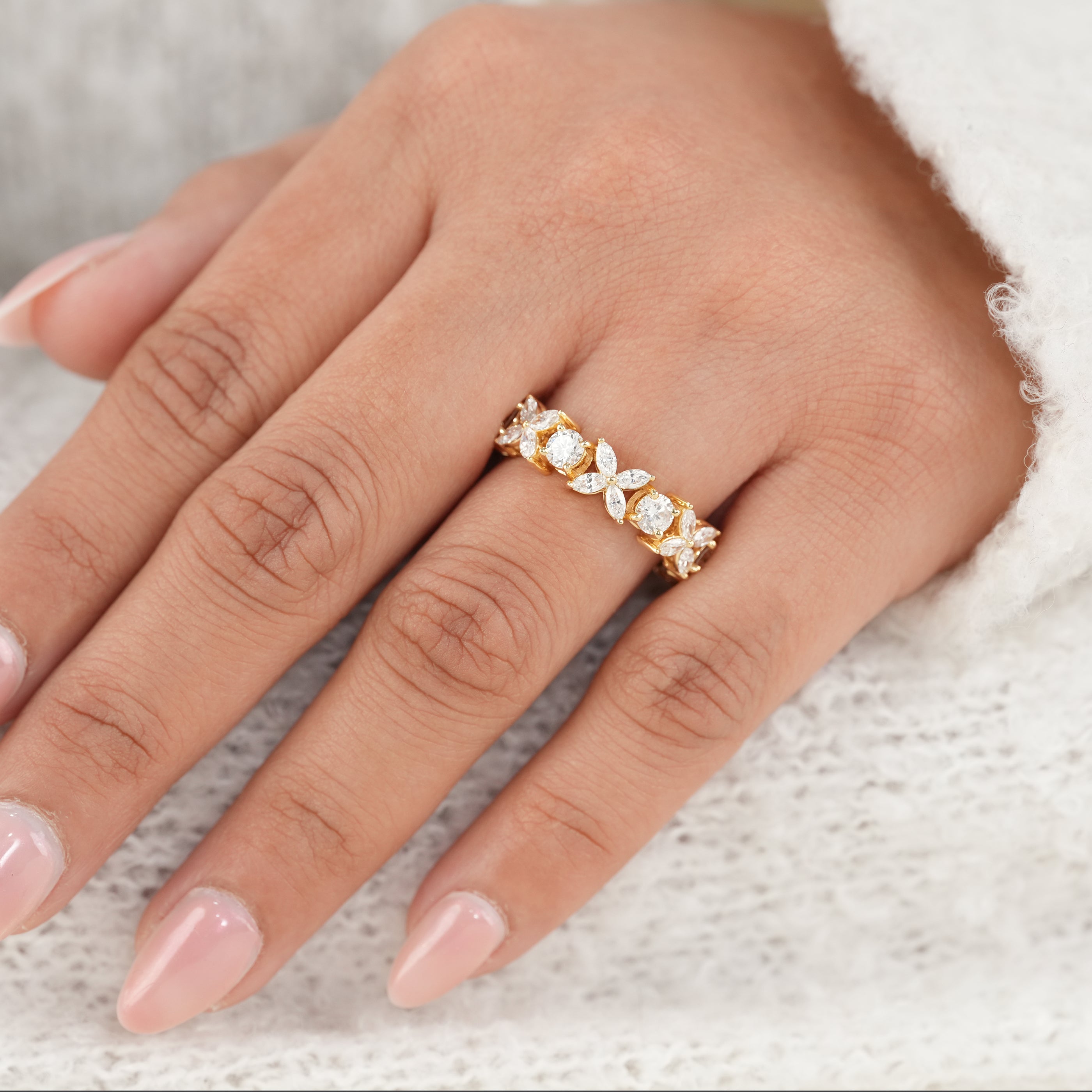 Floral Marquise & Round Lab Diamond Eternity Ring