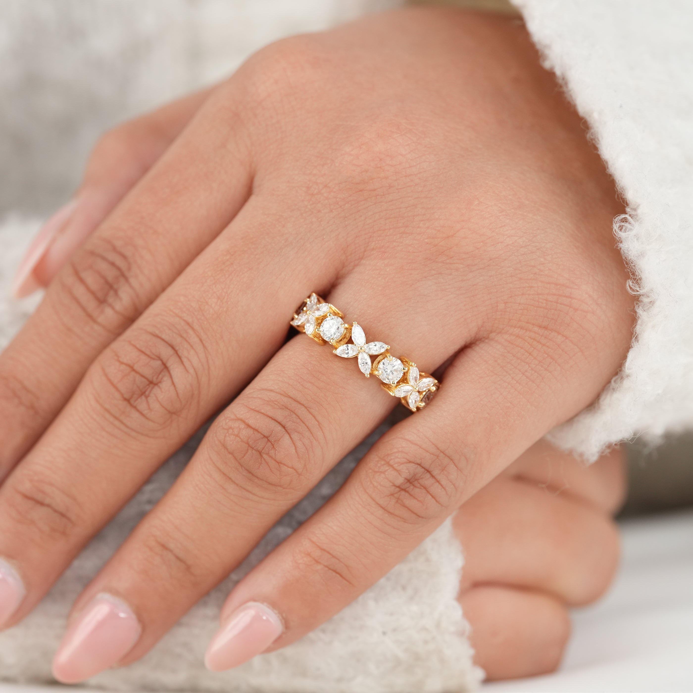 Floral Marquise & Round Lab Diamond Eternity Ring