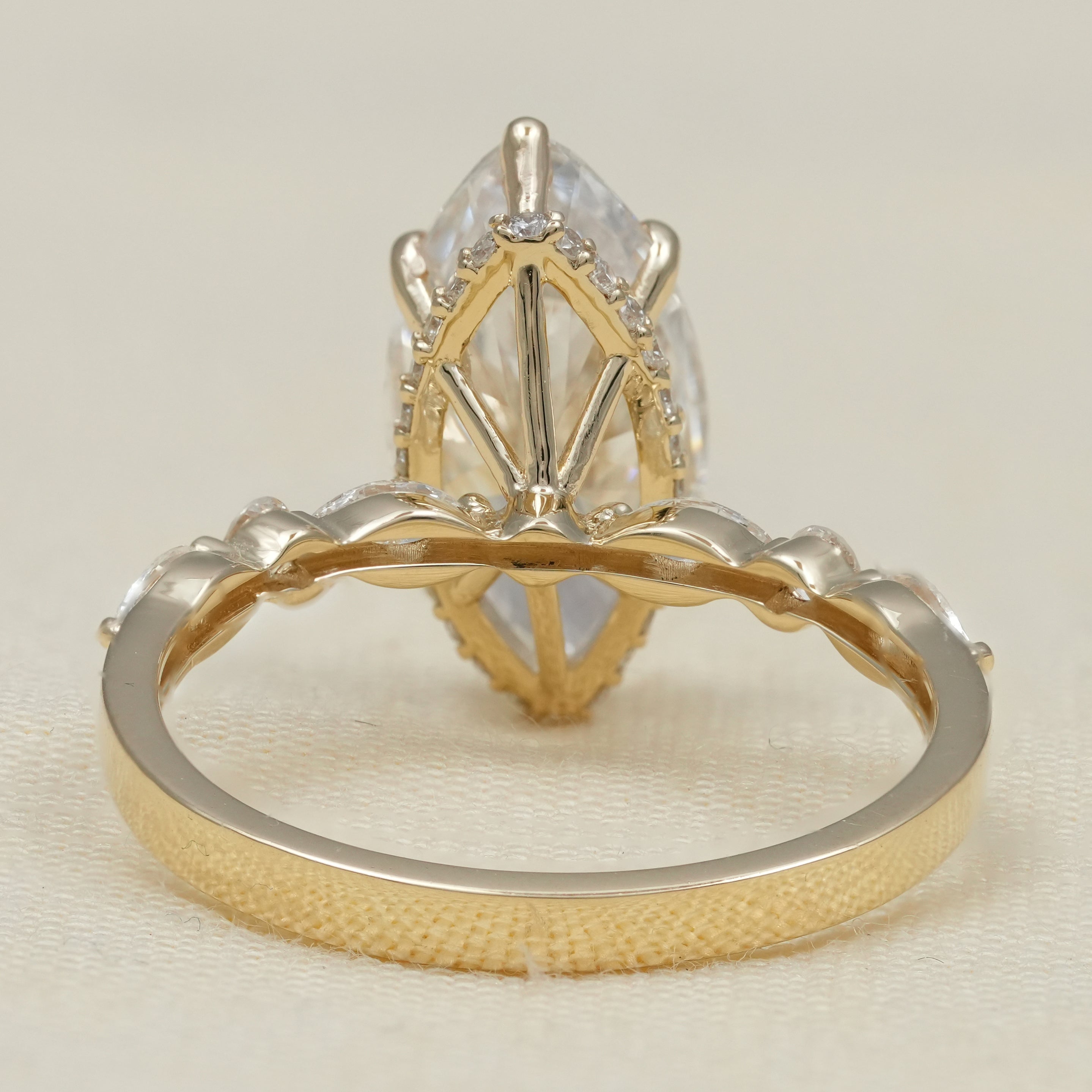 Marquise Lab Diamond Engagement Ring with Side Stones
