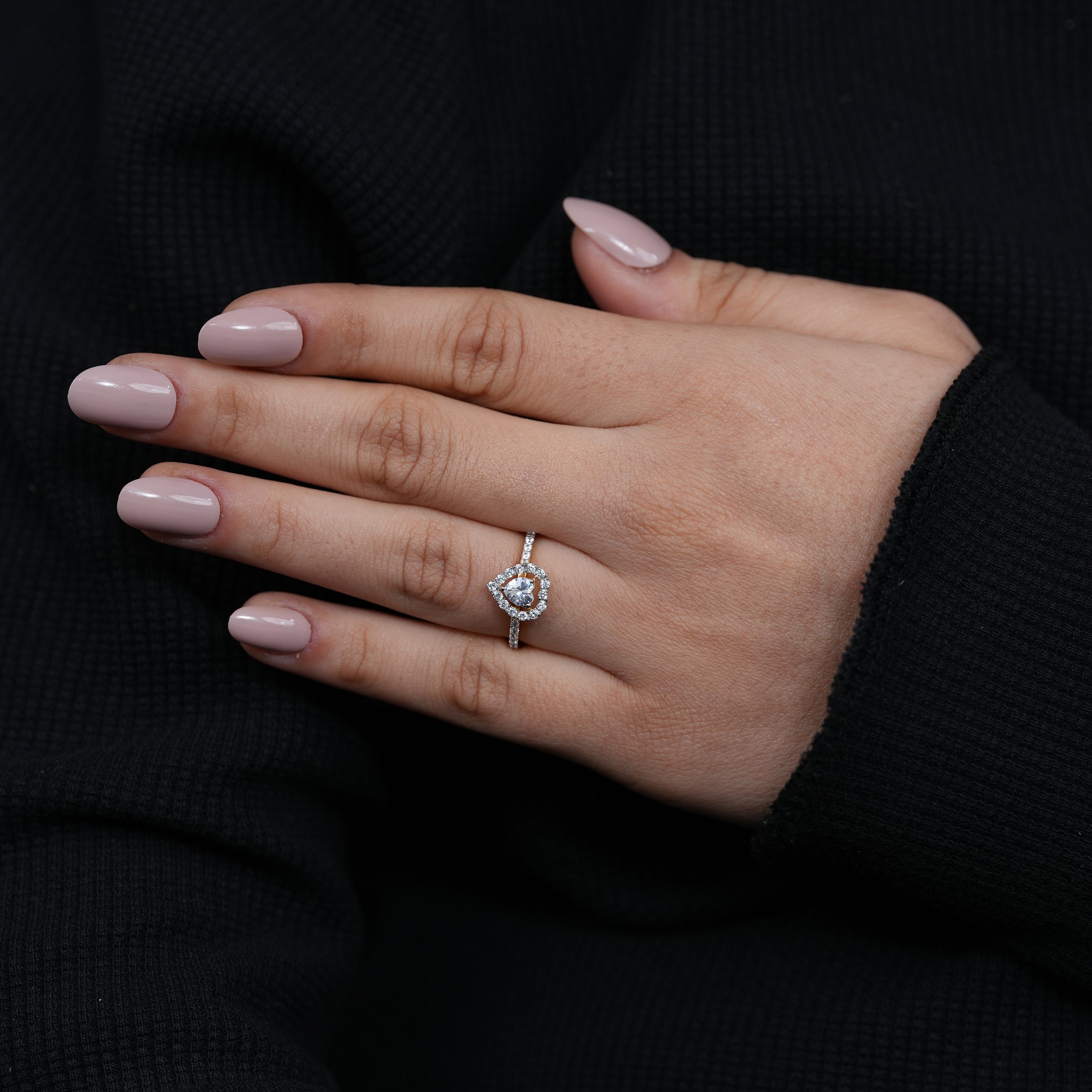 Fine jewelry heart lab grown diamond halo ring modern yellow gold