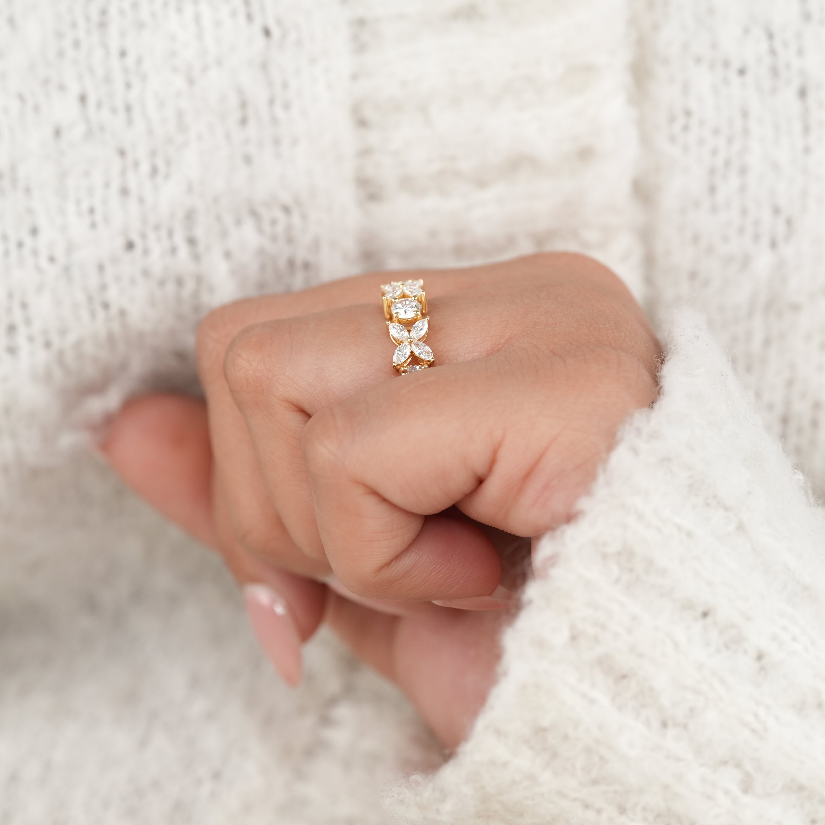 Floral Marquise & Round Lab Diamond Eternity Ring