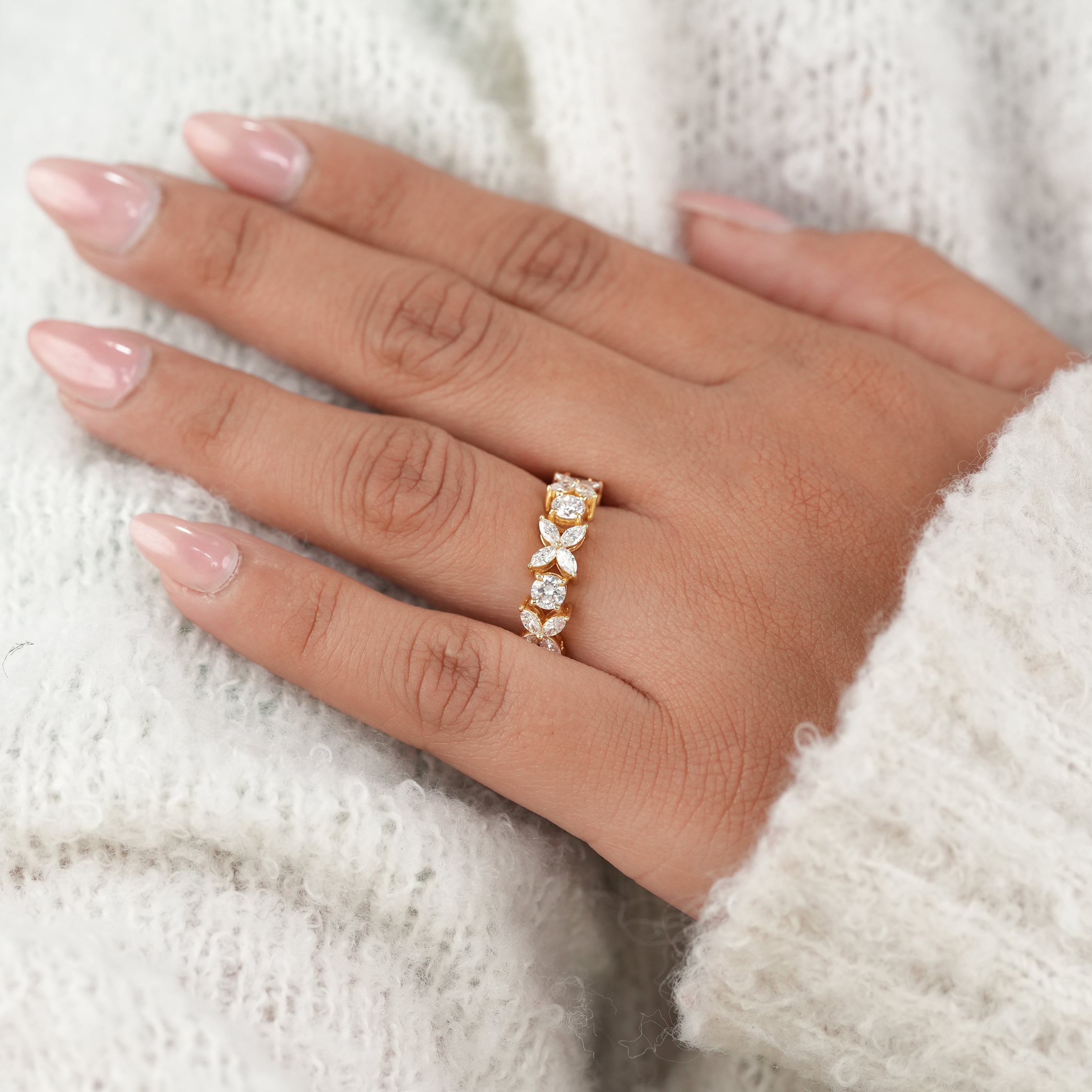 Floral Marquise & Round Lab Diamond Eternity Ring