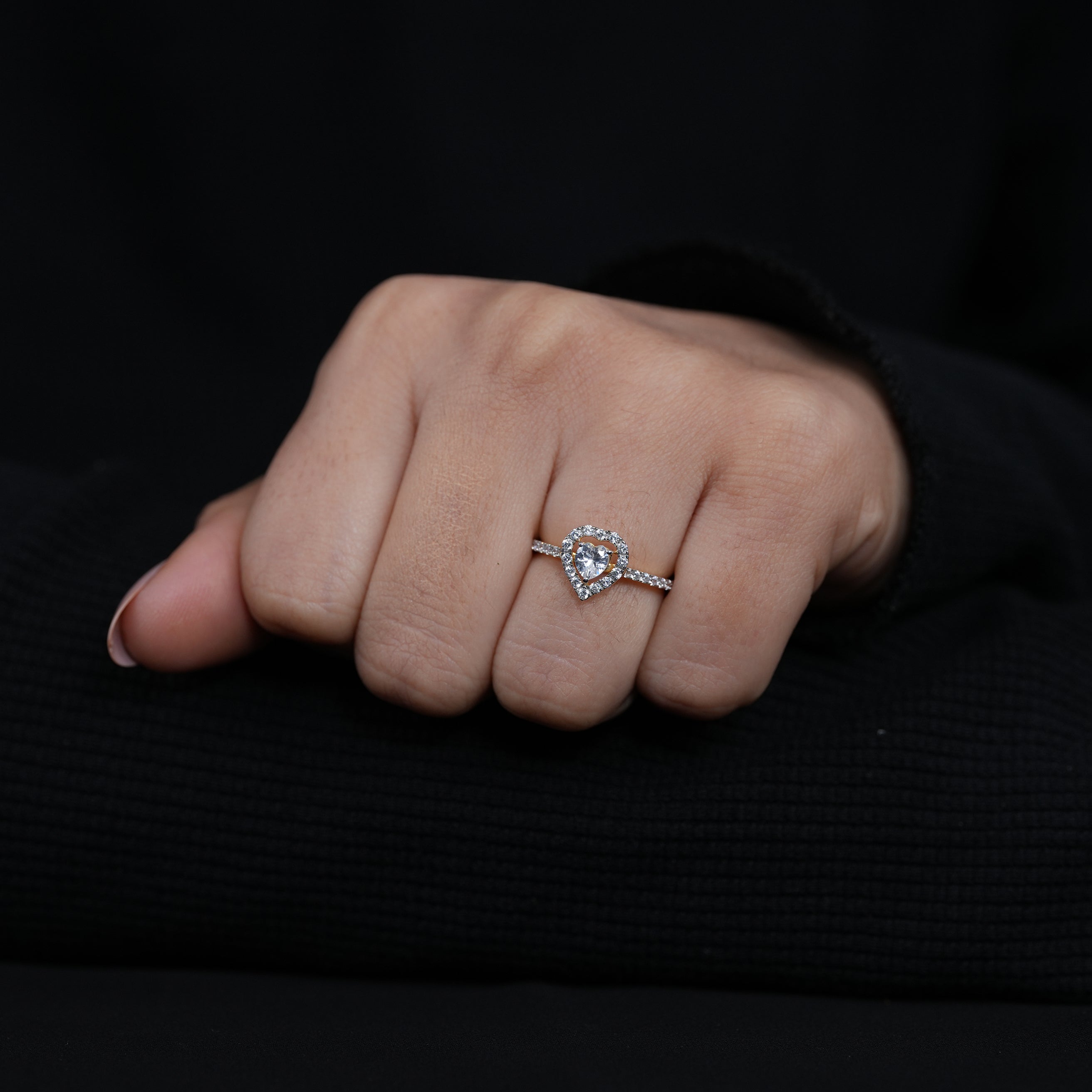 Luxury heart lab grown diamond engagement ring with halo styling