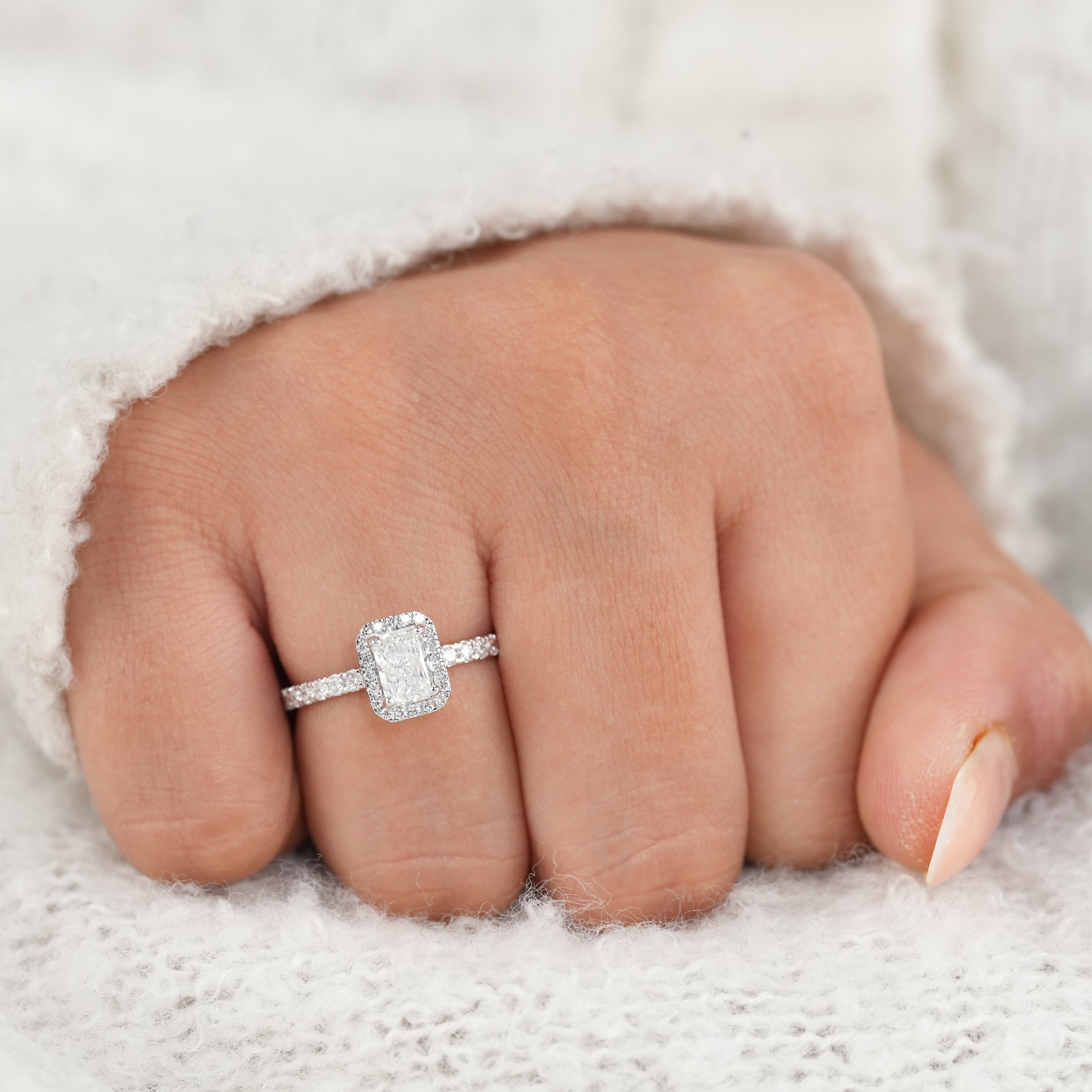 Radiant Cut Lab Grown Halo Engagement Ring